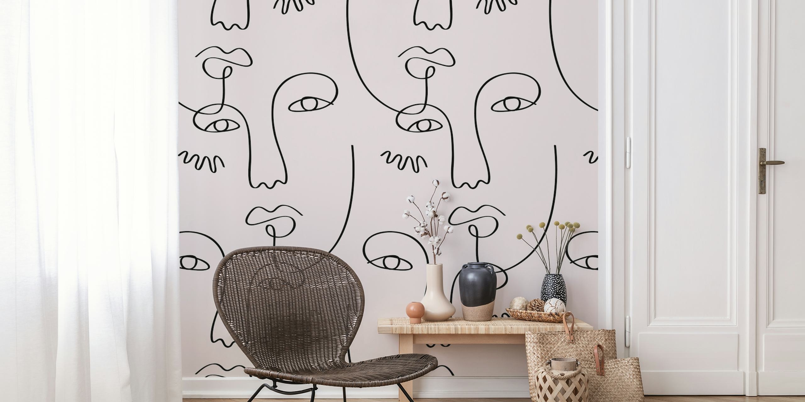 Face Line Art tapetti viihtyisässä huoneessa