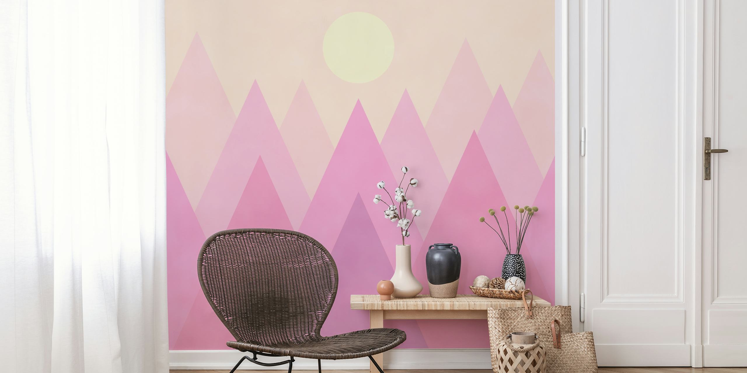 Soft pink mountains silhouetted against a light background wallpaper