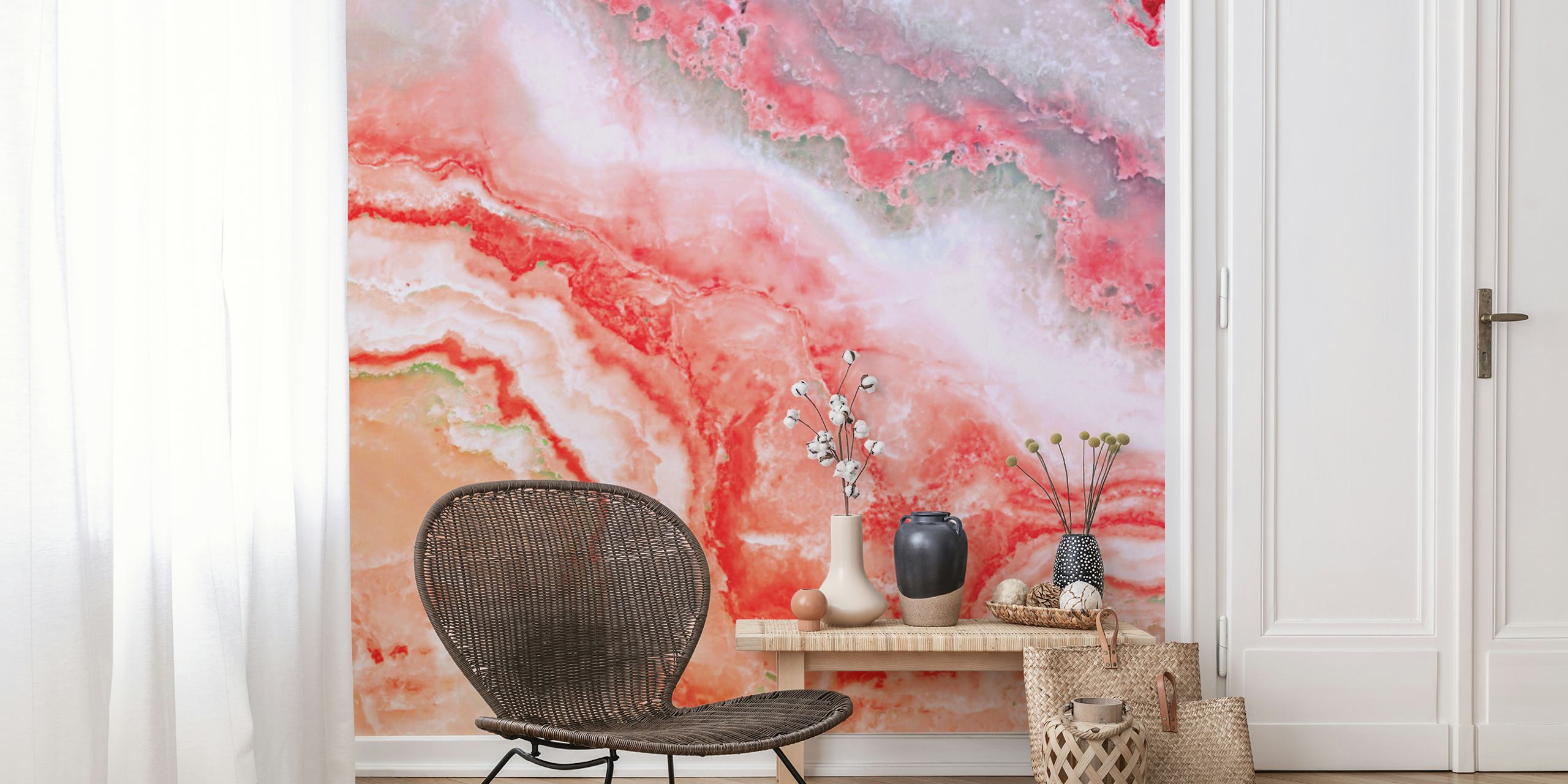 Blush marble wallpaper featuring pink and white swirls in a fluid design