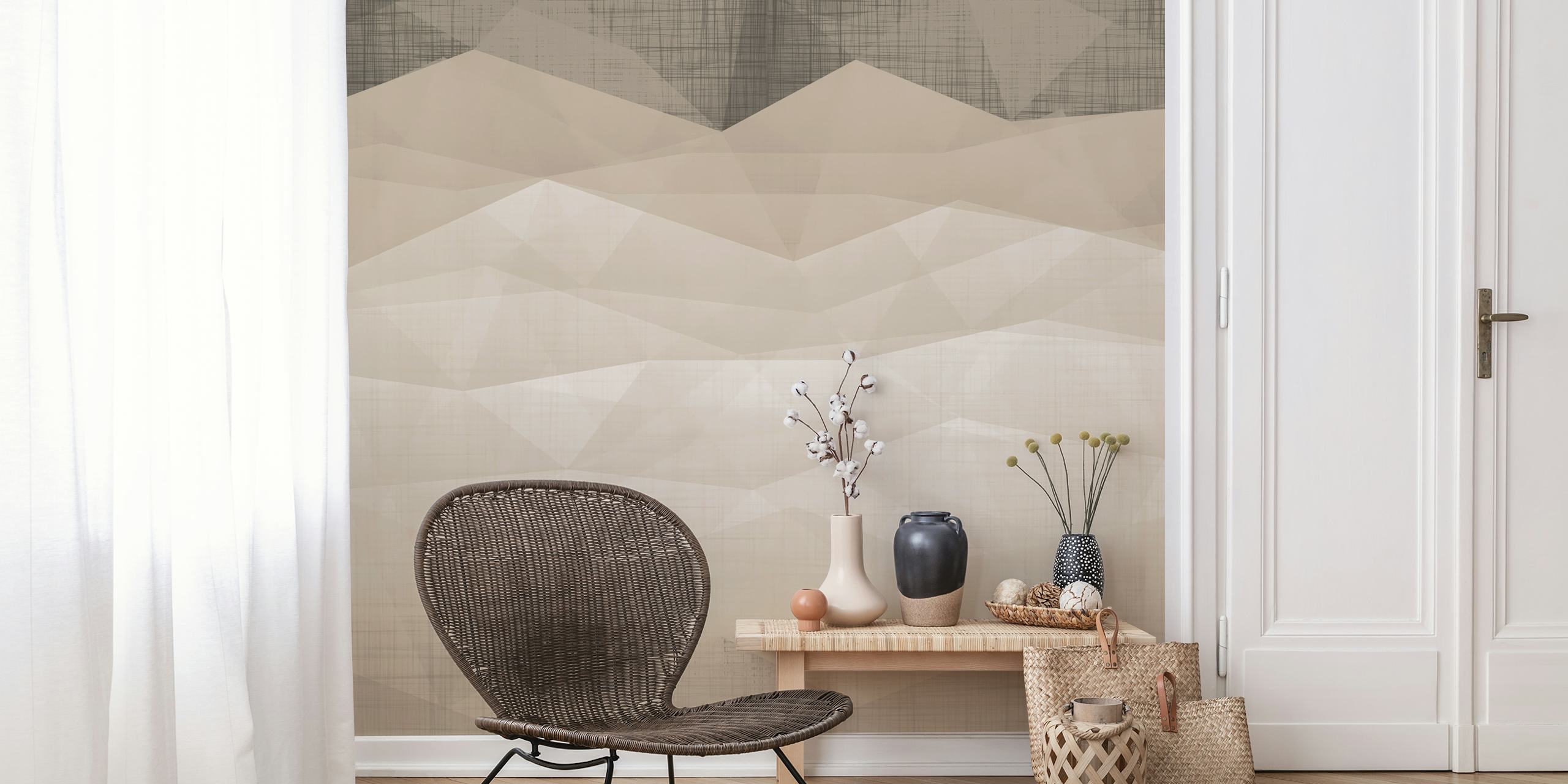 Minimalist mountain shapes in beige and gray wallpaper