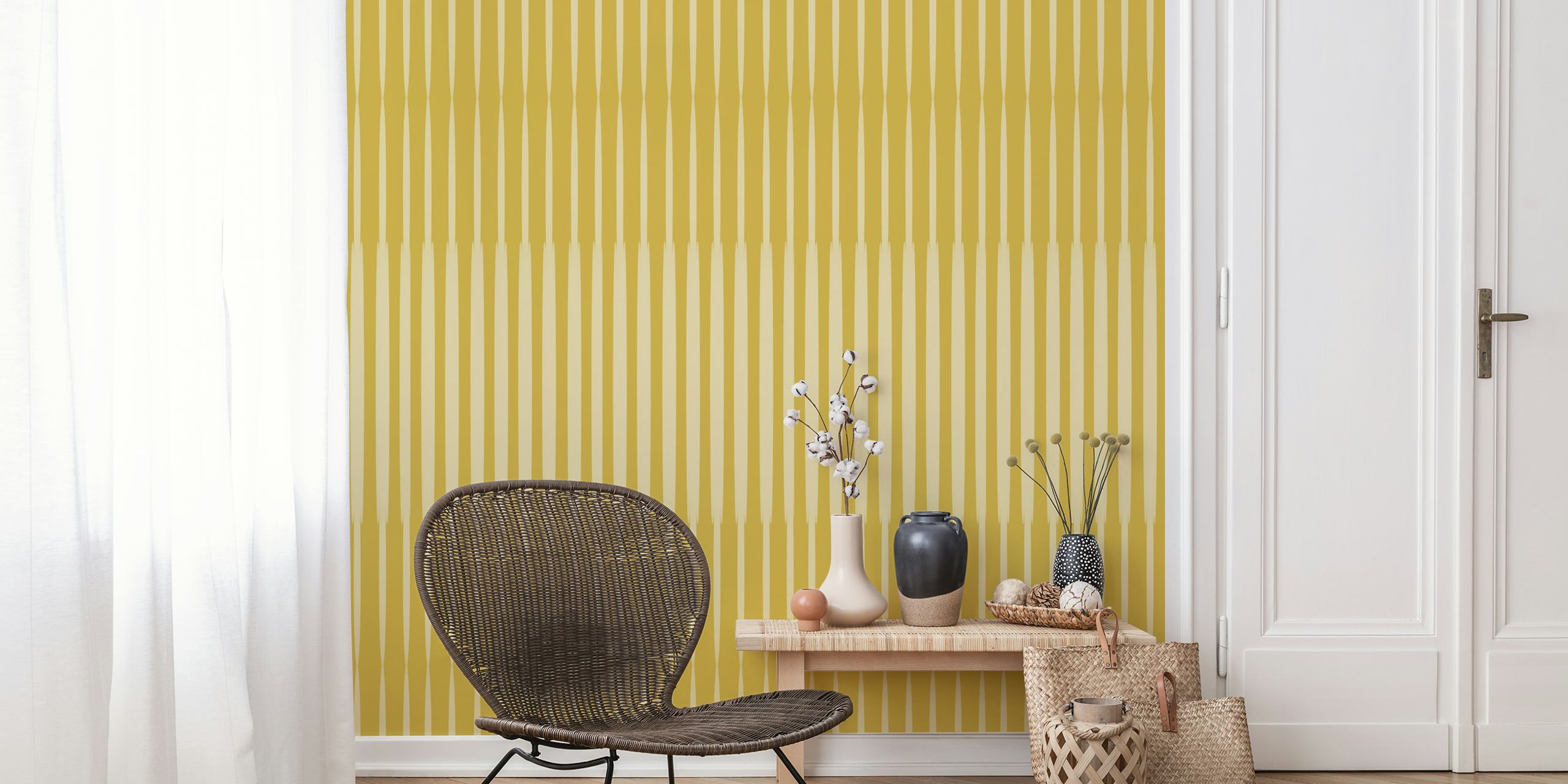 Gold yellow minimalist striped wallpaper