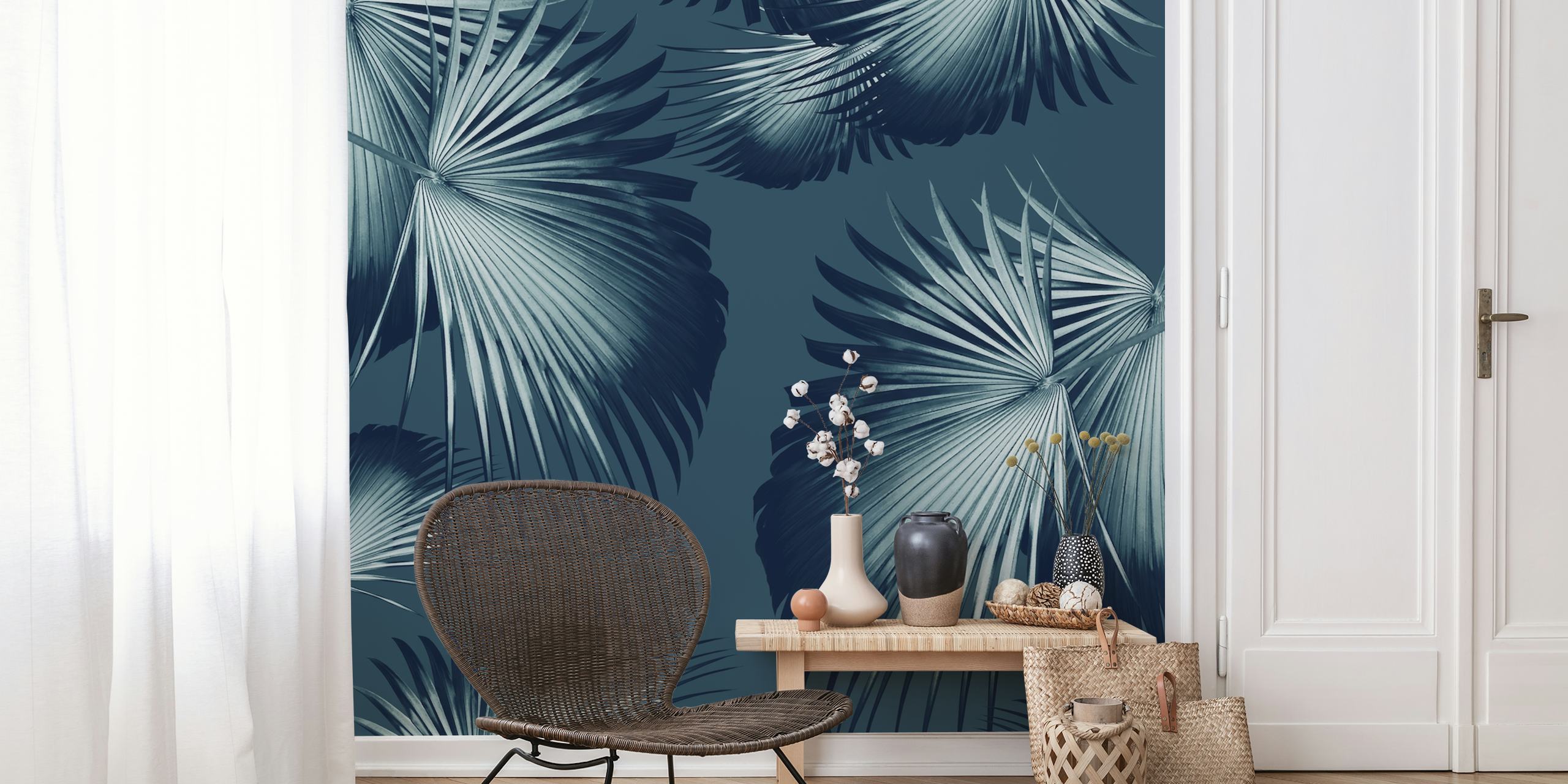 Papel de parede Fan Palm Leaves Paradise 12 em um quarto