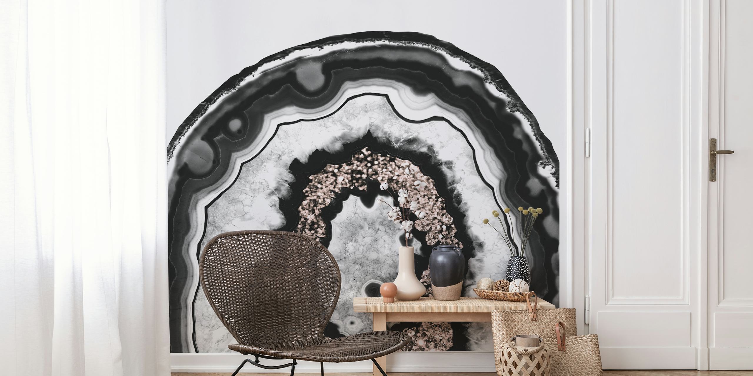 B W Agate Rose Gold Glitter 3 wallpaper in a room