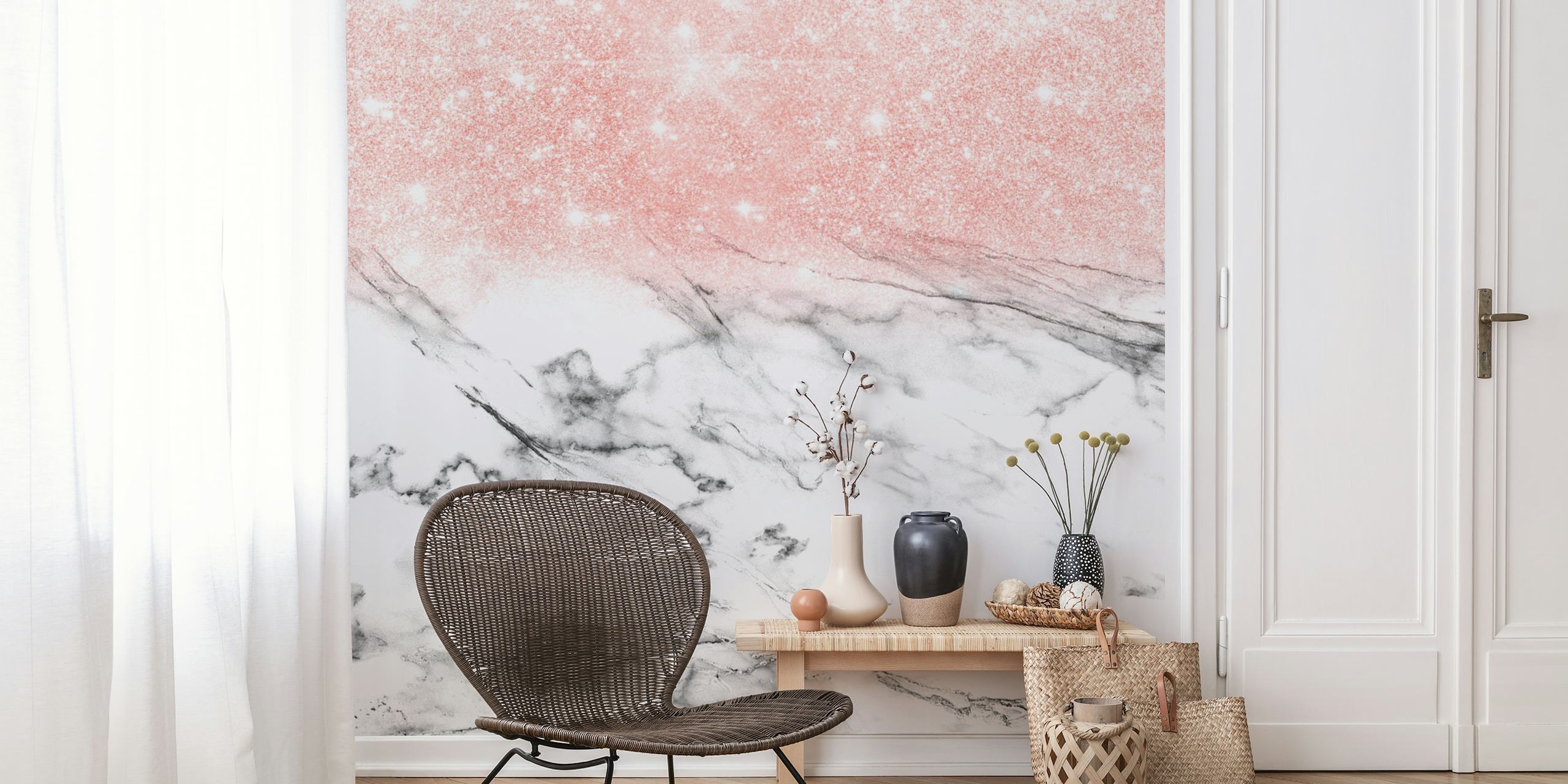 Rose Gold Glitter on Marble wallpaper