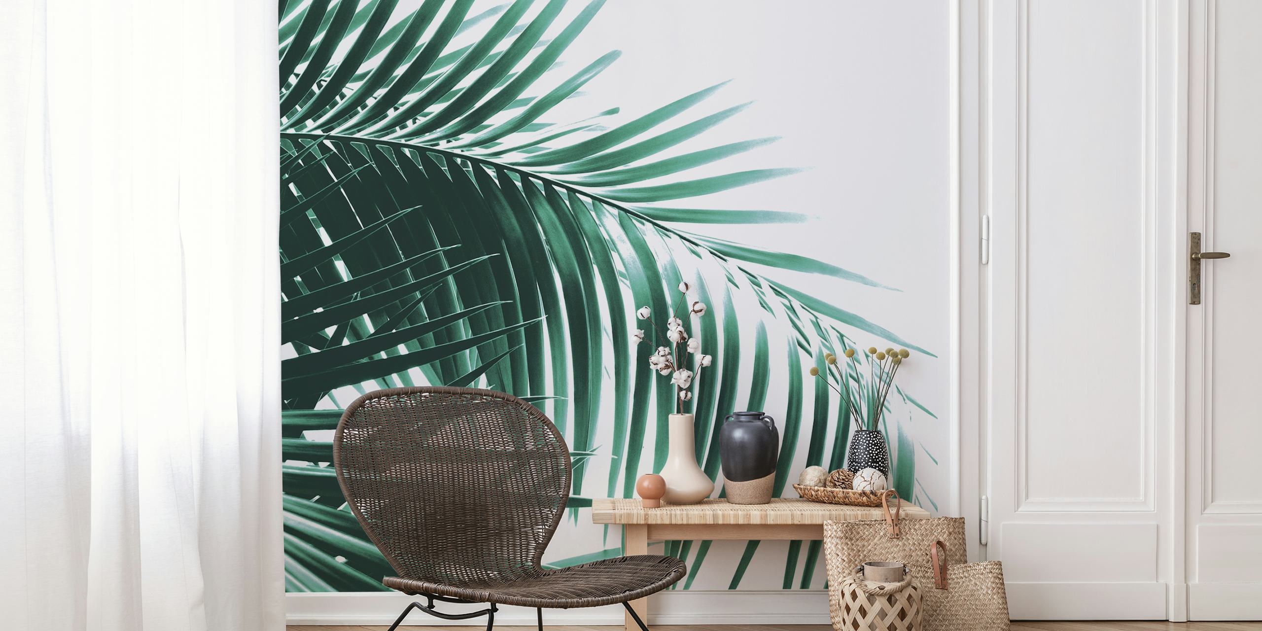 Green palm leaves wall mural for tropical decor