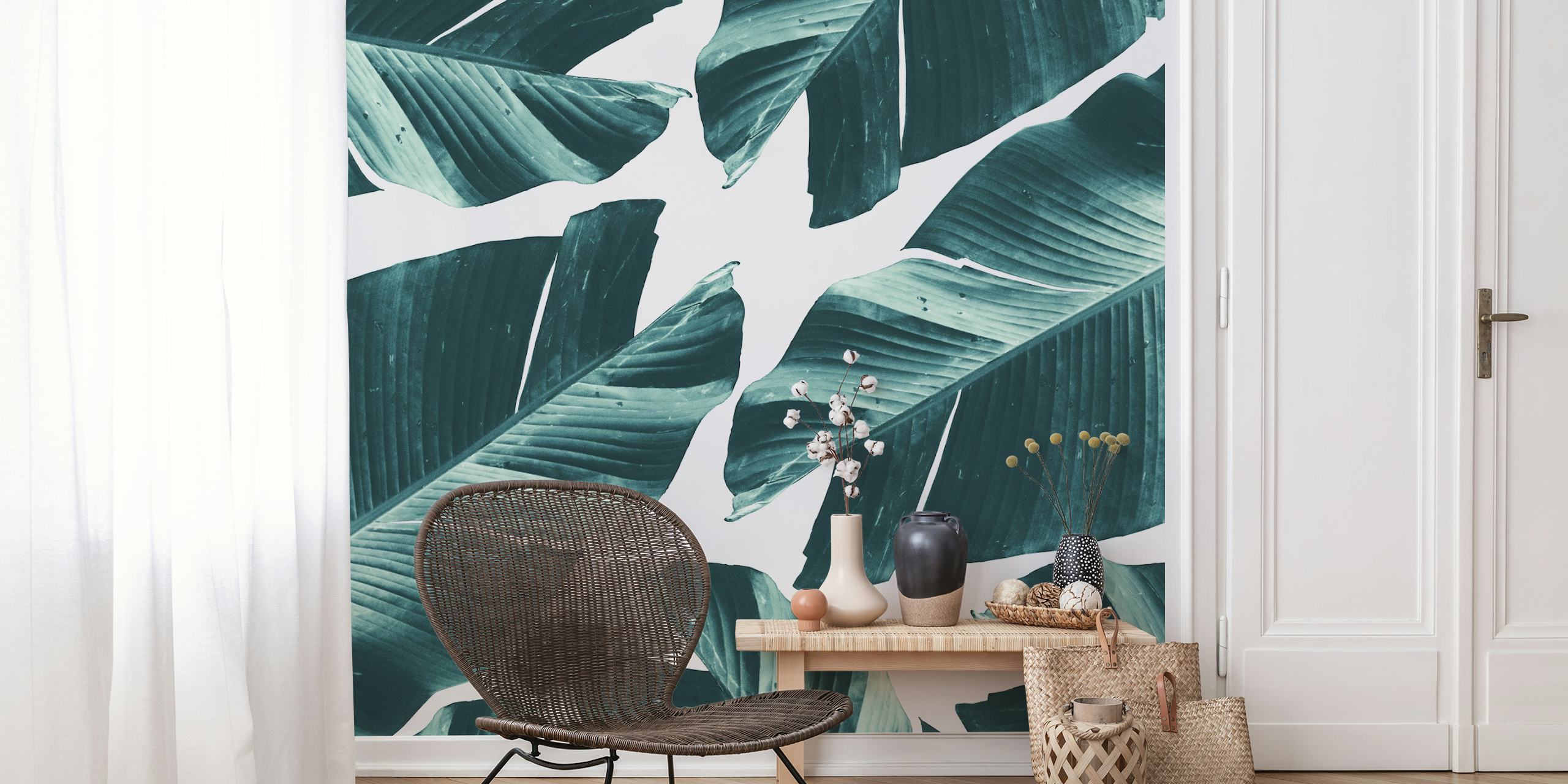 lush green banana leaves pattern wall mural