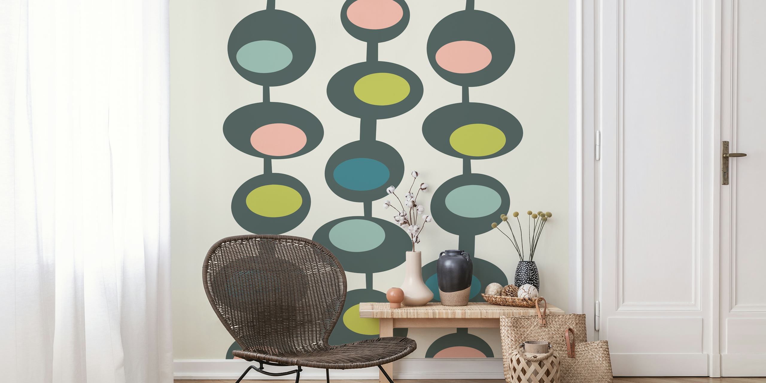 Mid century modern baubles pattern in pastel colors wallpaper