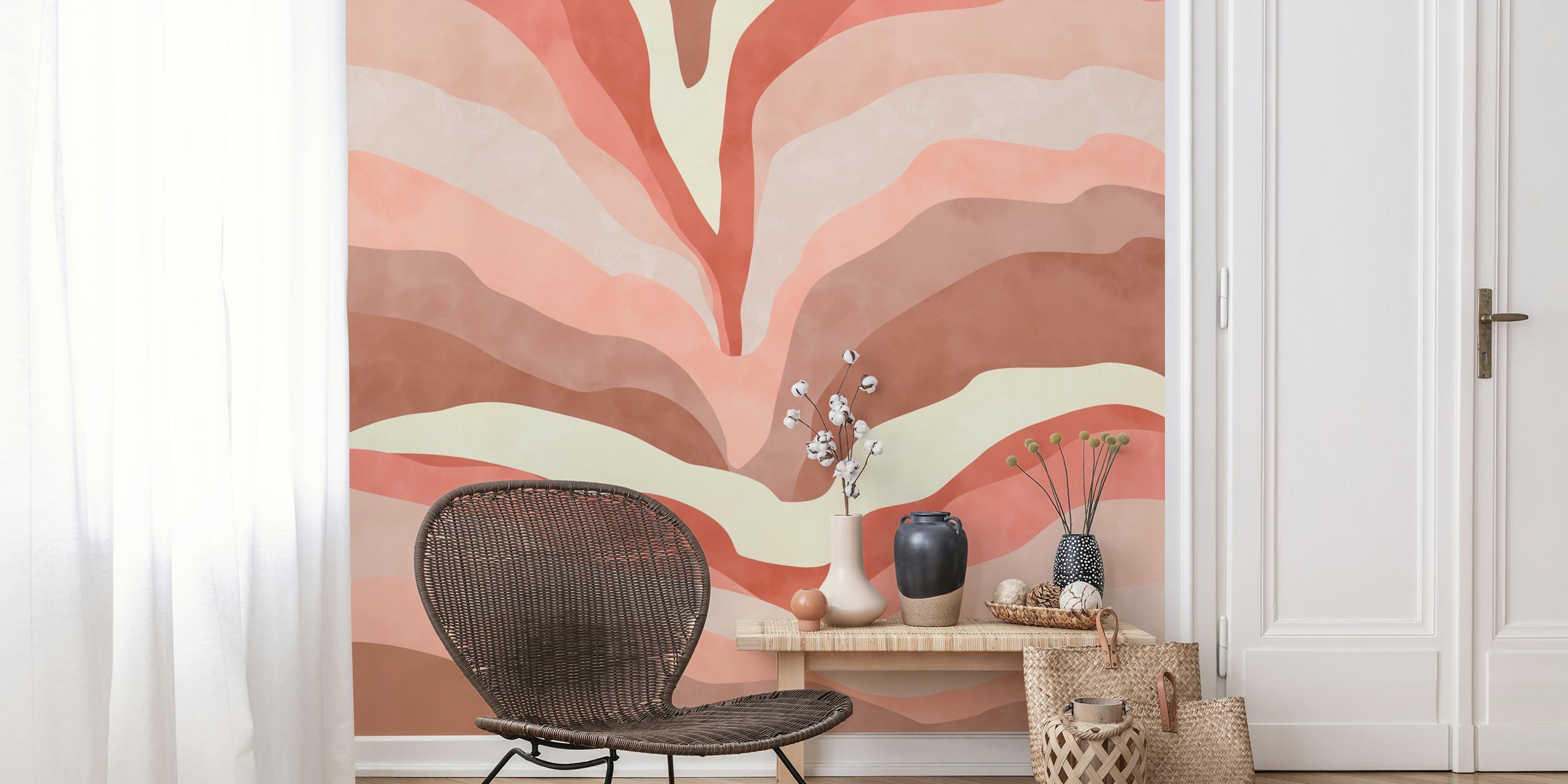 Abstract pink lines ταπετσαρία σε ένα δωμάτιο