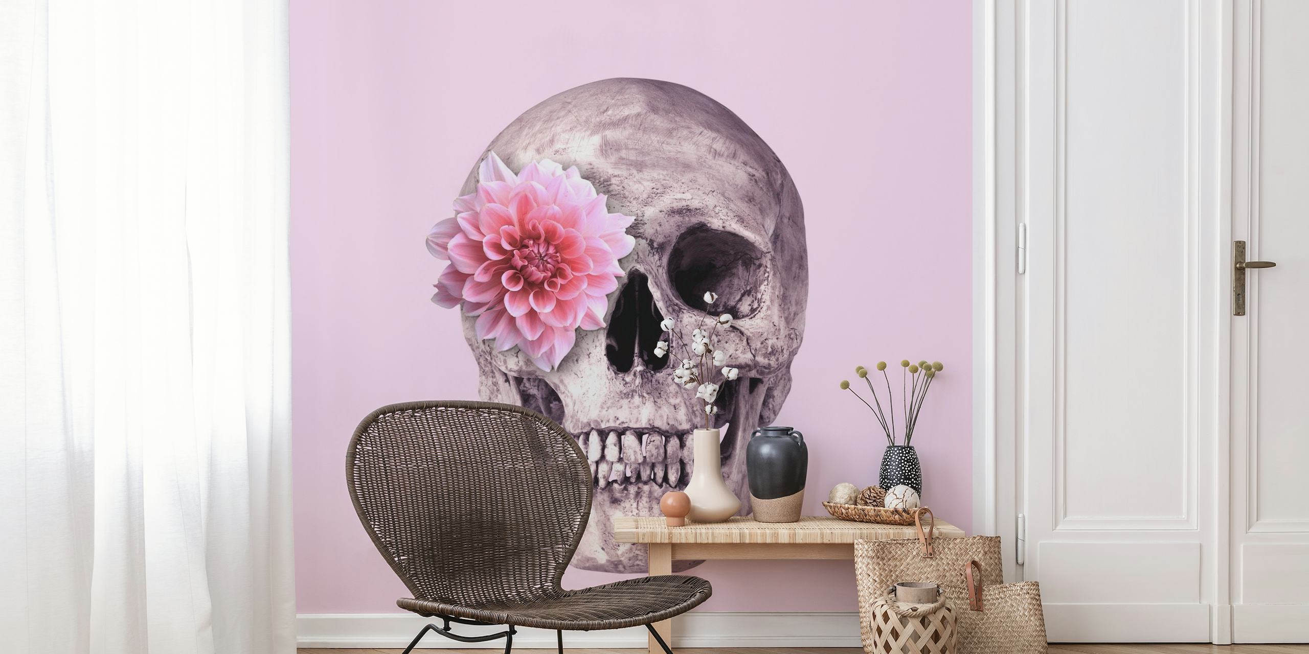 Detailed Flower Skull Wallpaper Design