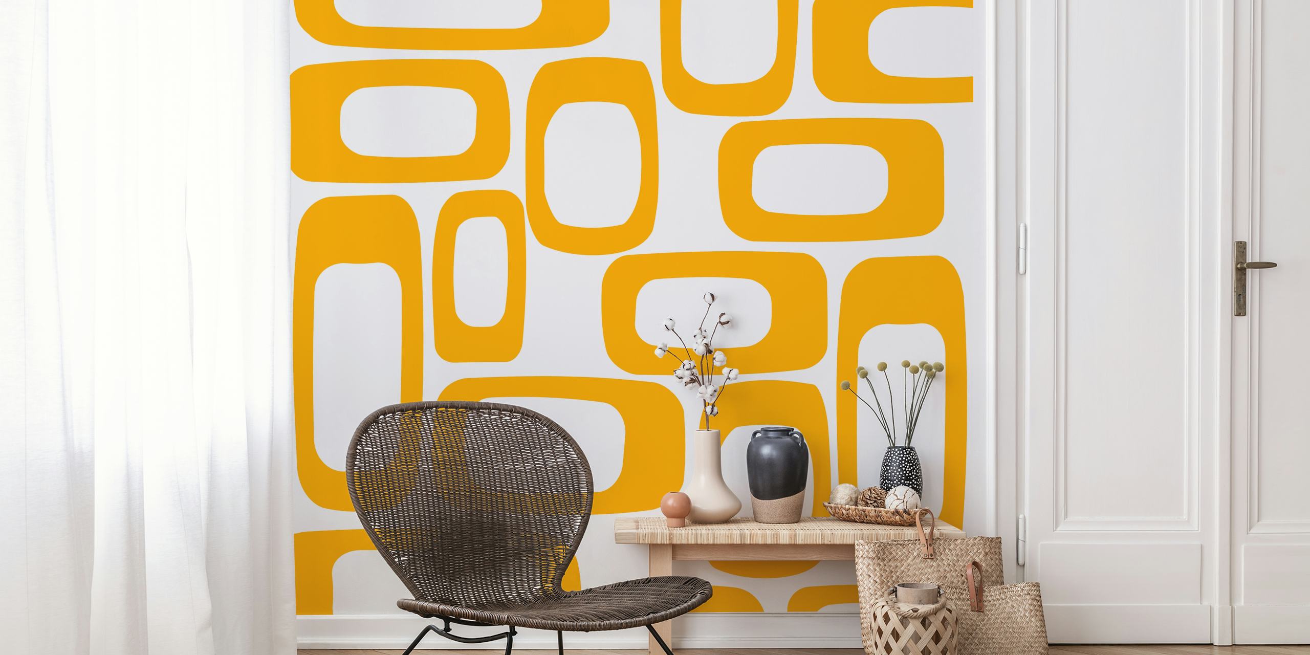 Papel pintado Square Pattern Mustard en una habitación