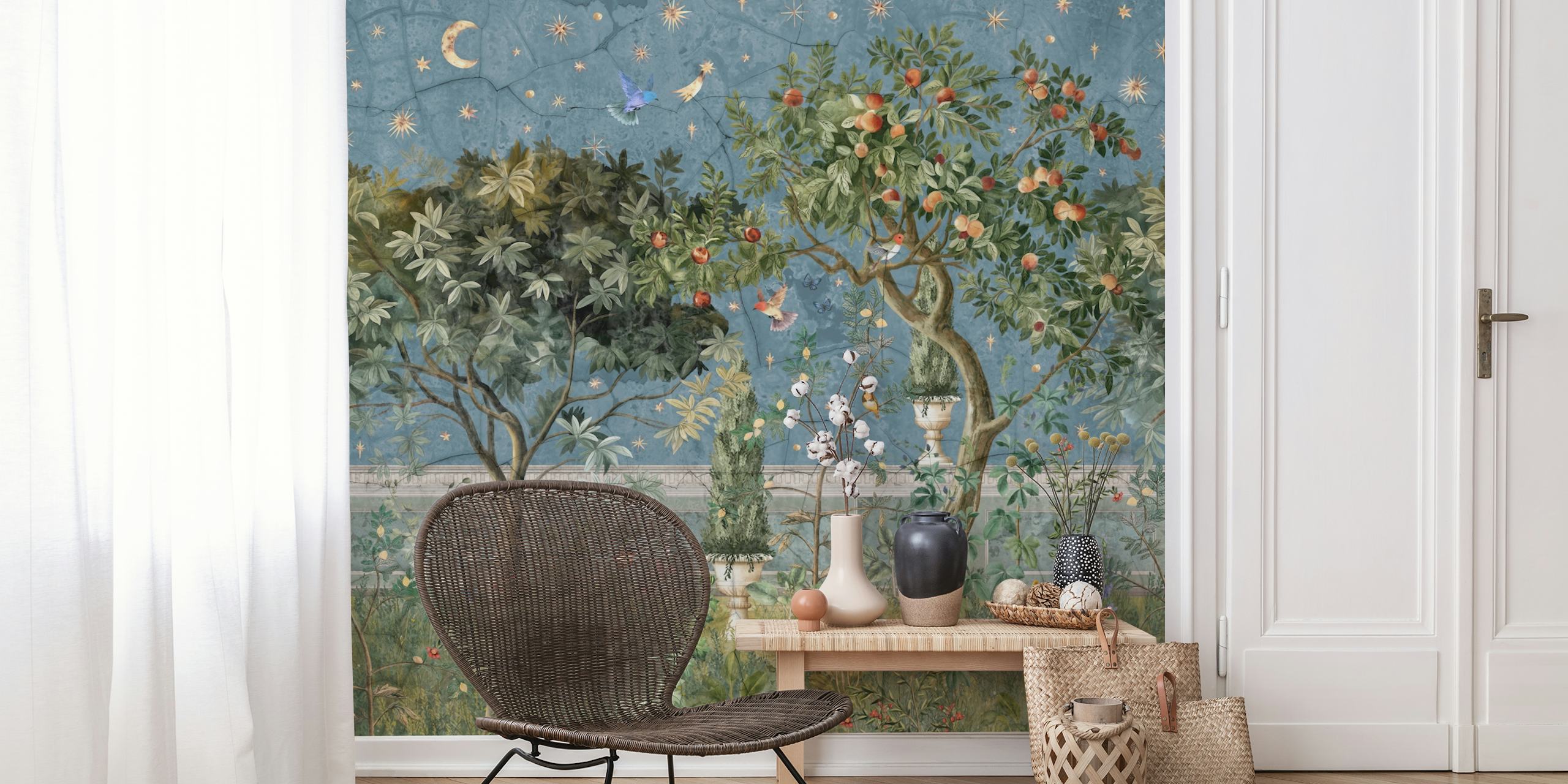 Under the Stars Magic Blue Grey wallpaper in a room