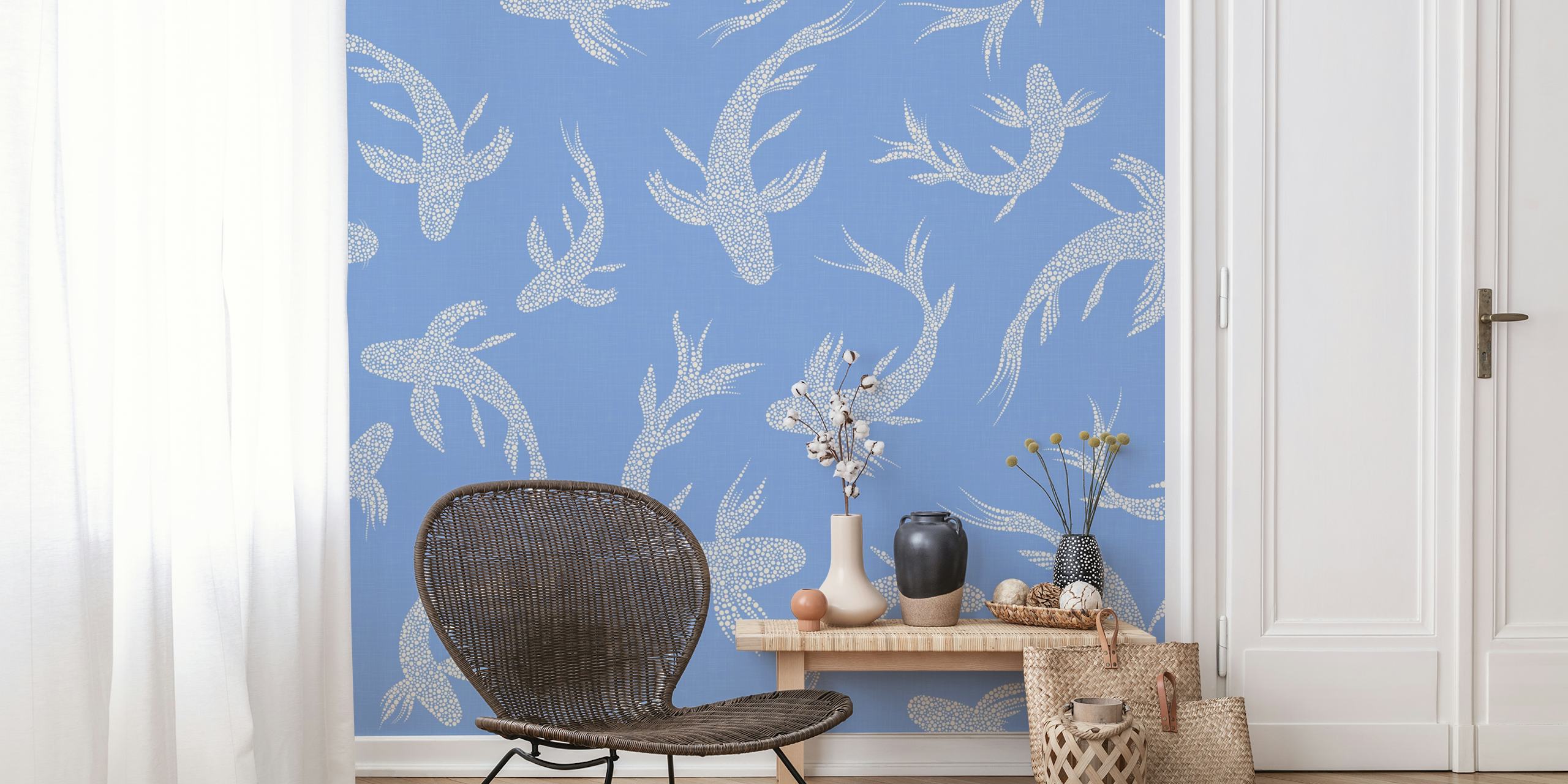 Japanese Koi Ponds Glam Vista Blue wallpaper in a room