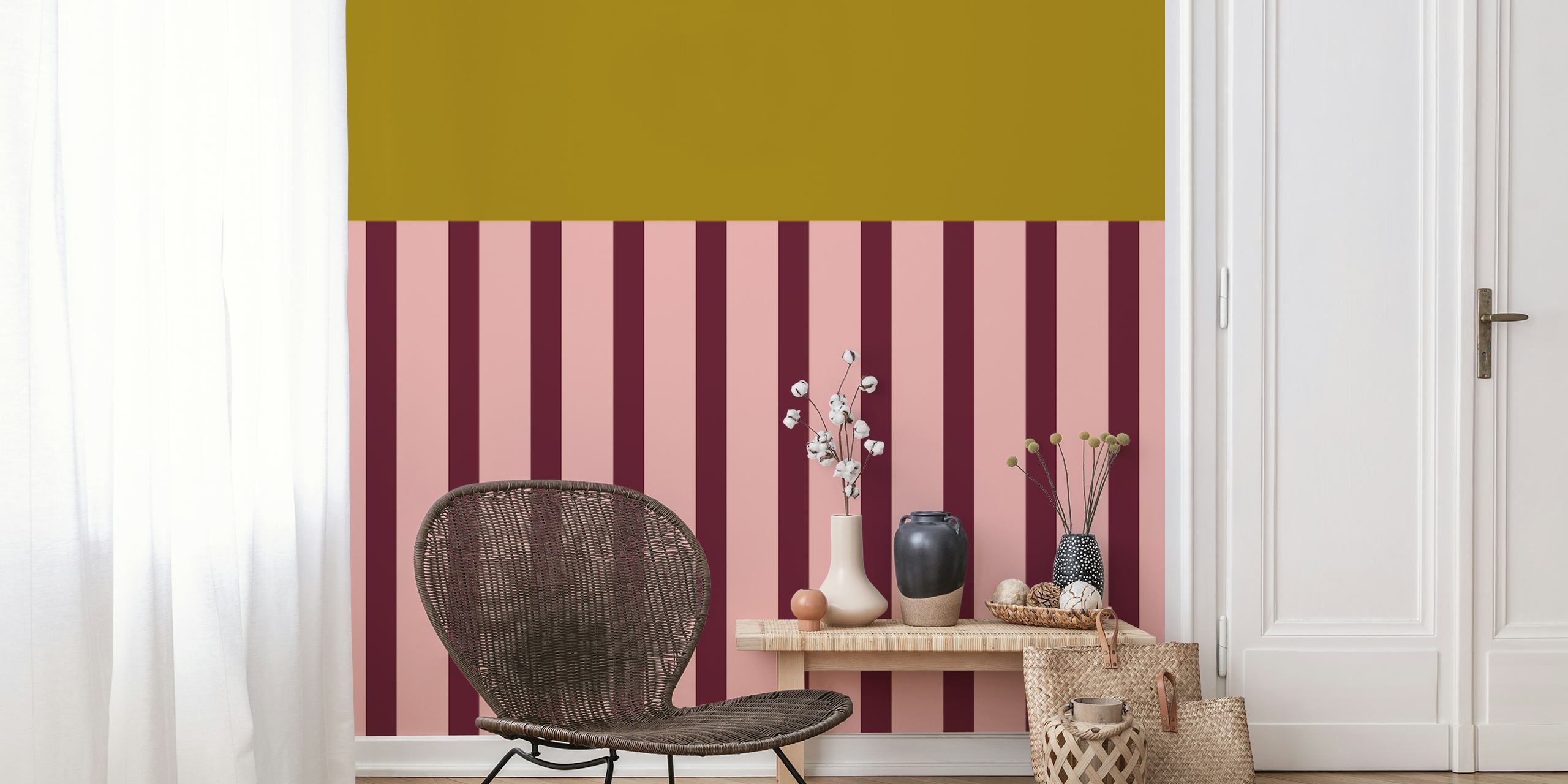 Golden and pink striped wallpaper with purple accents