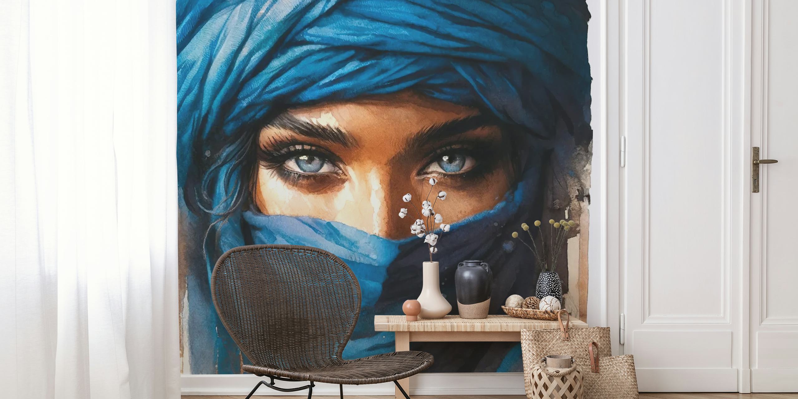 Powerful Tuareg Woman #6 behang getoond in een kamer