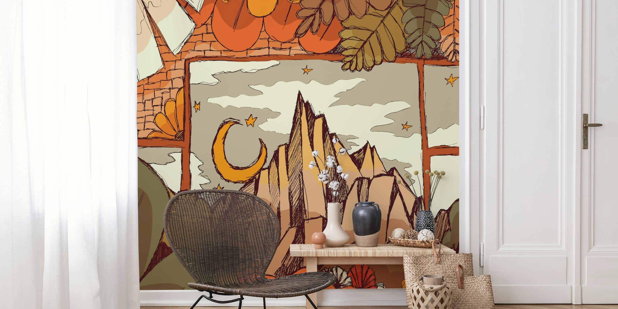 Autumn window-tapetti suunnittelu huoneessa