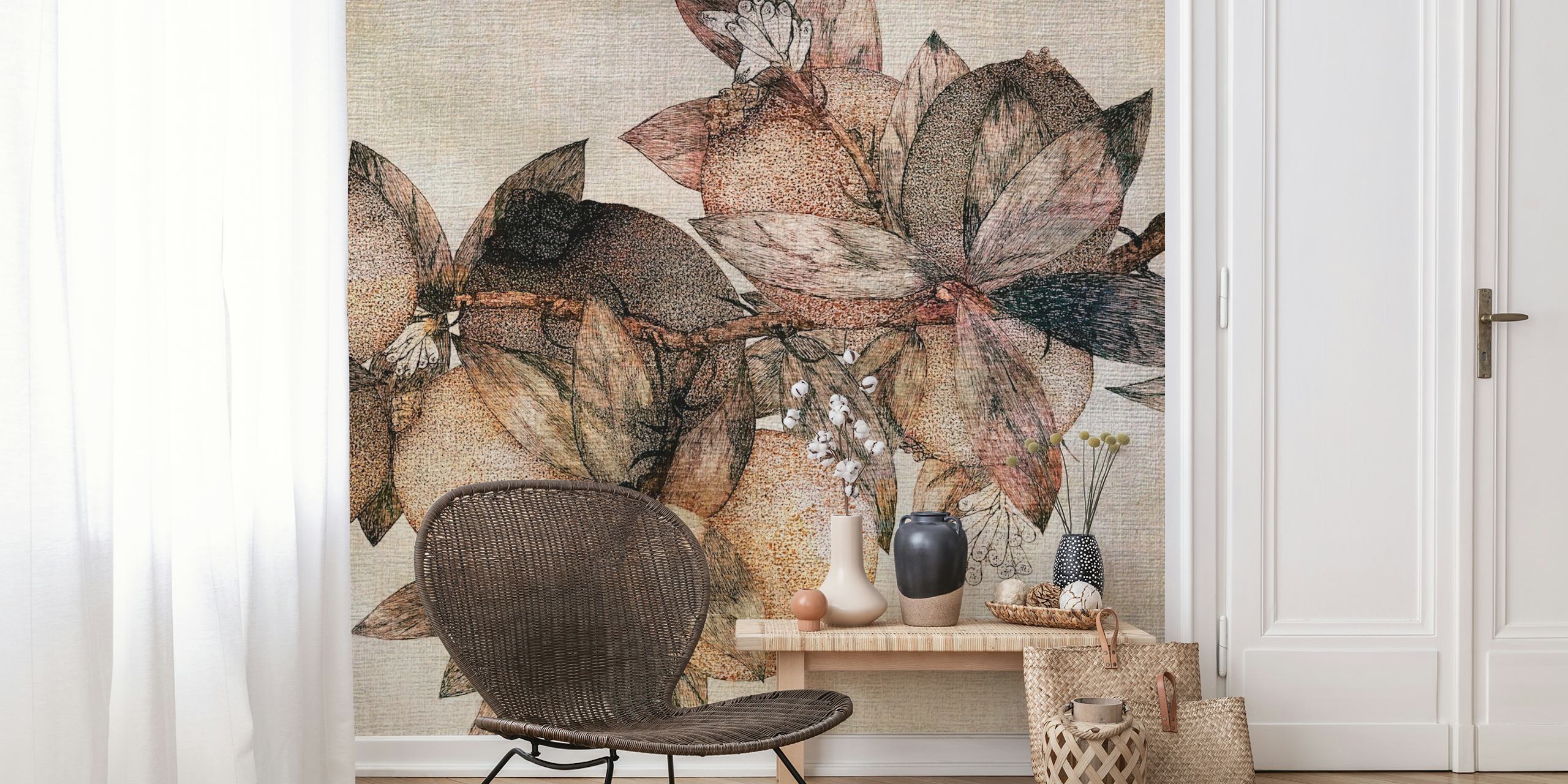 Antique Blossom Sketch tapet i et rum