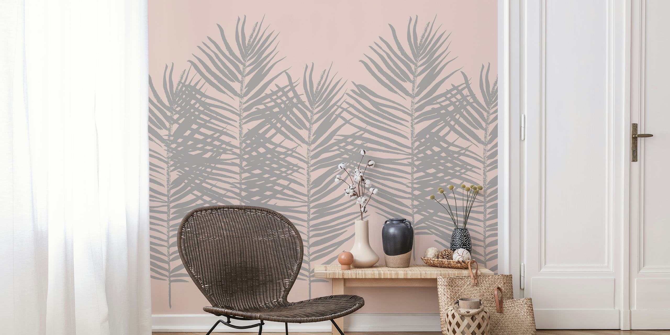 Soothing palm sketches wallpaper in a room