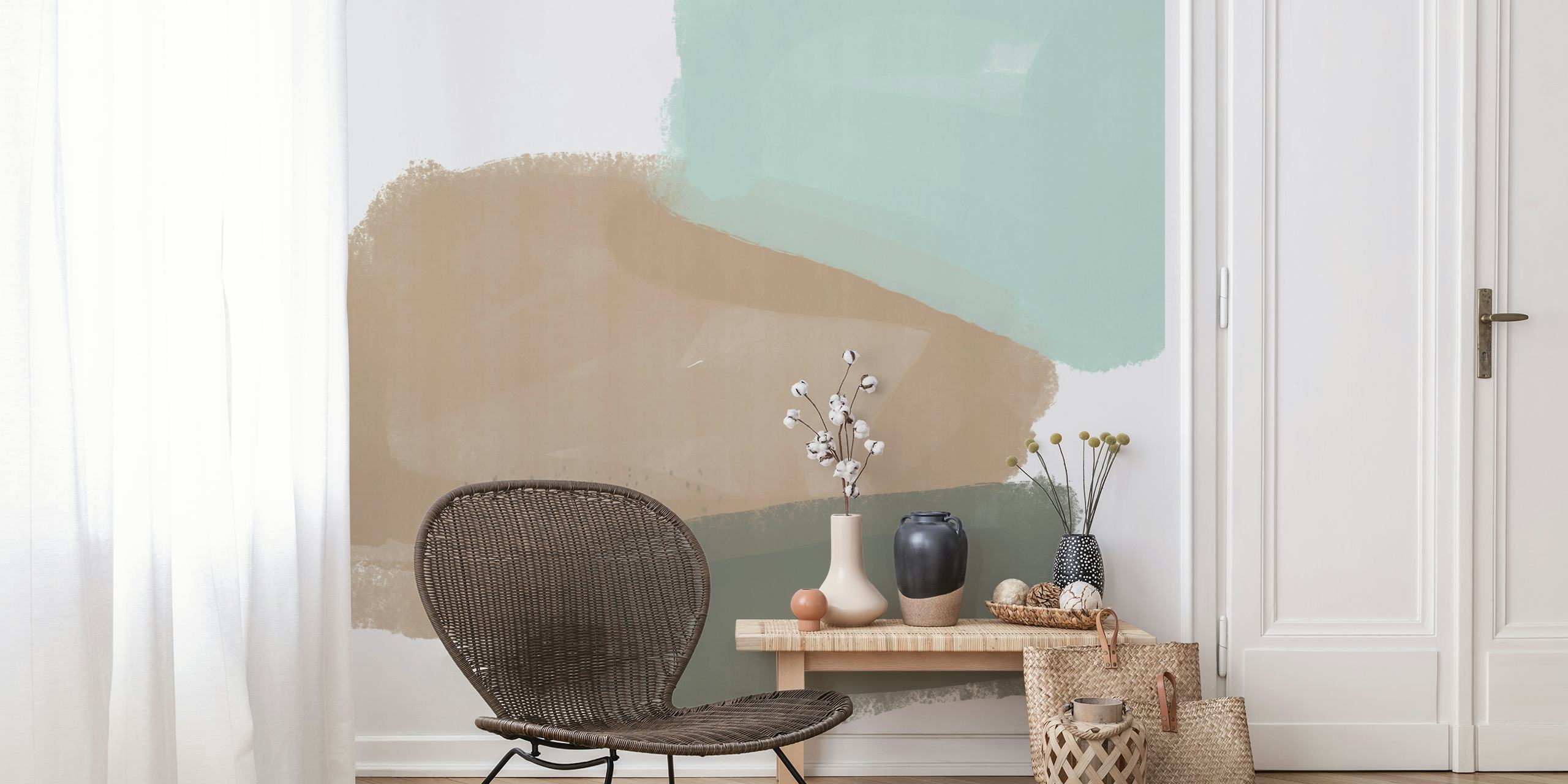 Modern Pastel Brush Strokes behang in een kamer