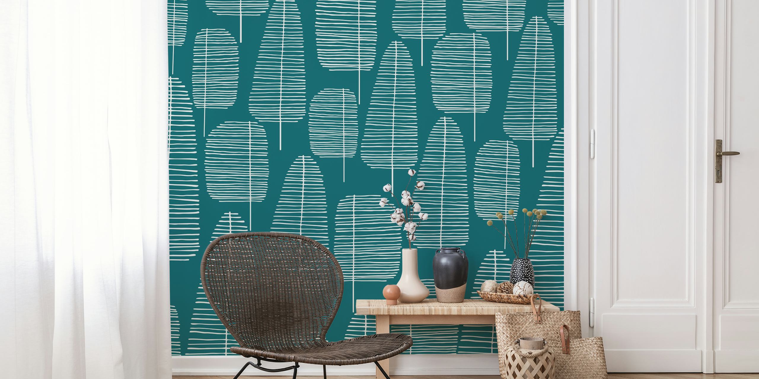 Mid Century Trees Deep Sea Dive wallpaper in a room
