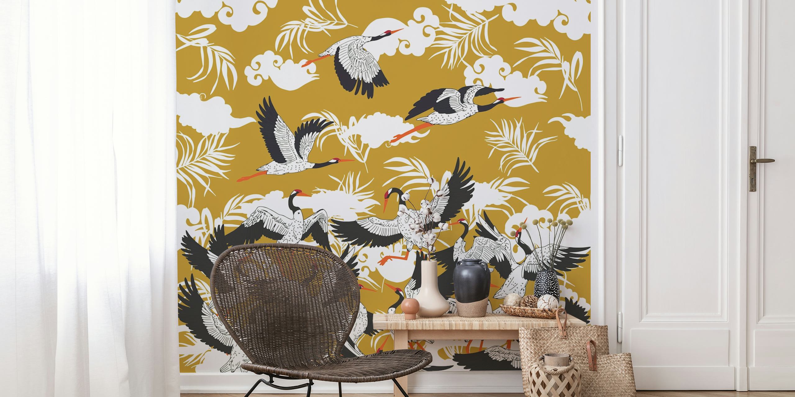 Majestic Flight of Birds-tapetti huoneessa