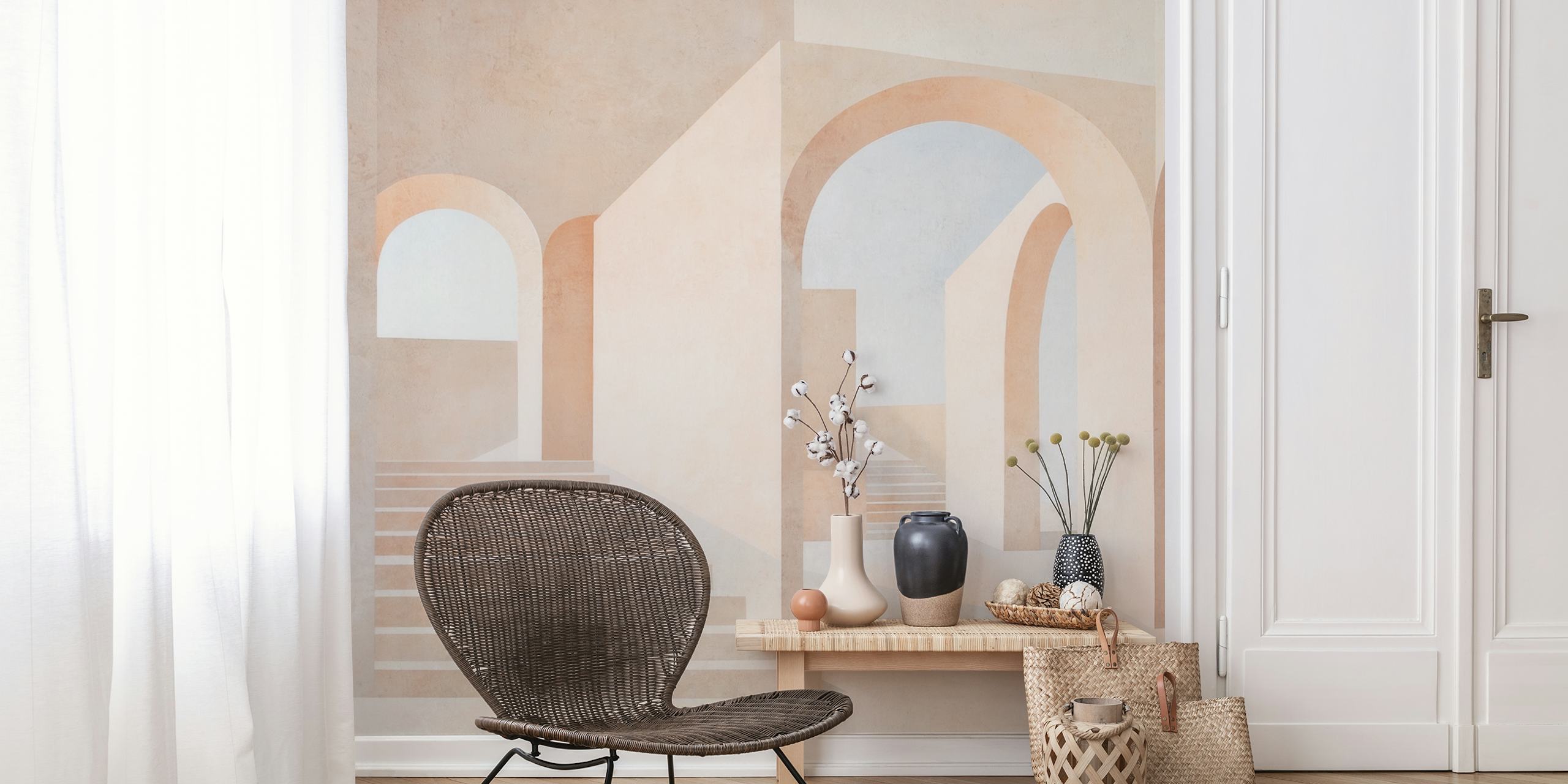 Minimalist archway design with soft peach tones wallpaper