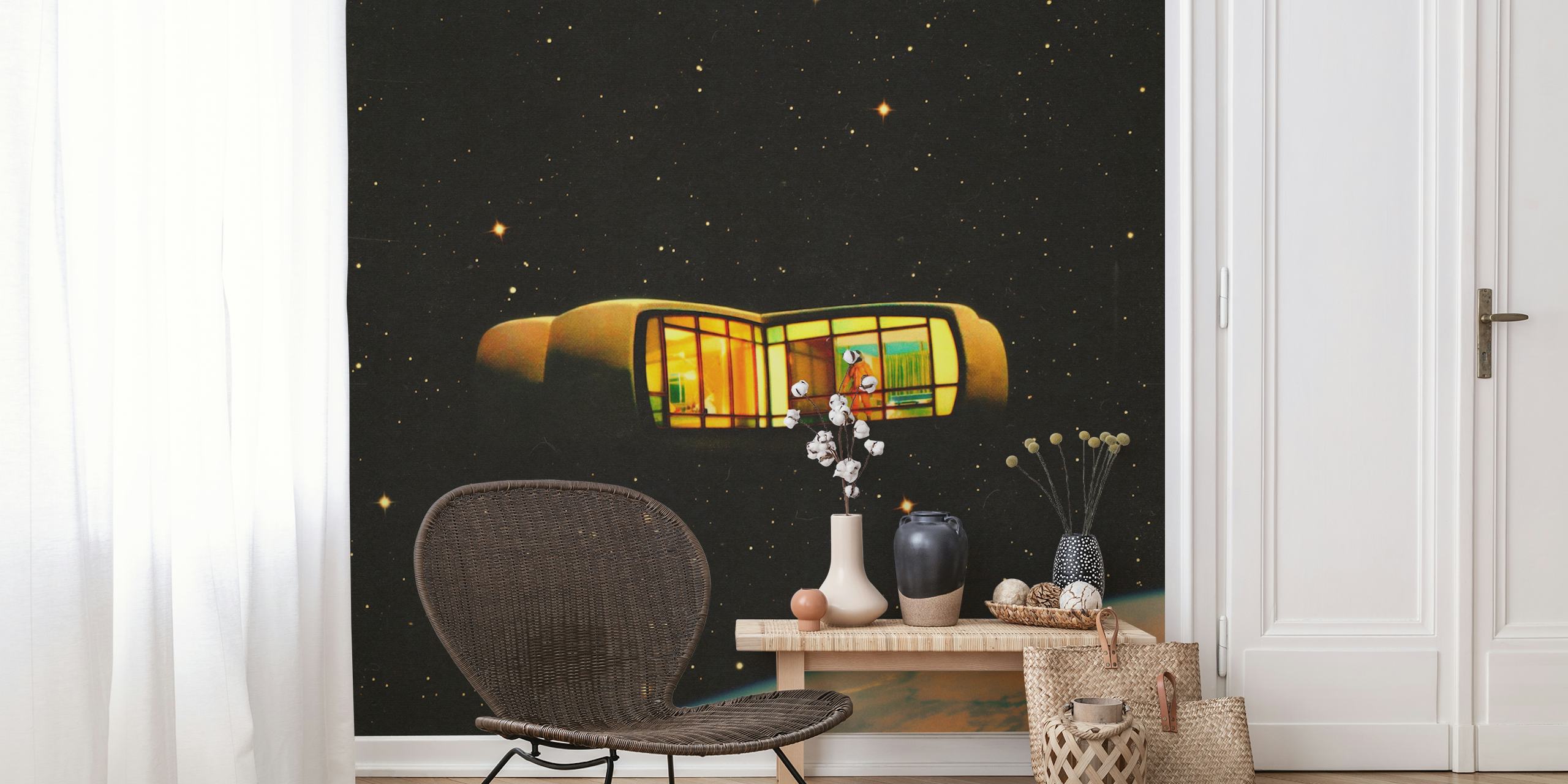Pod wallpaper displayed in a cozy room