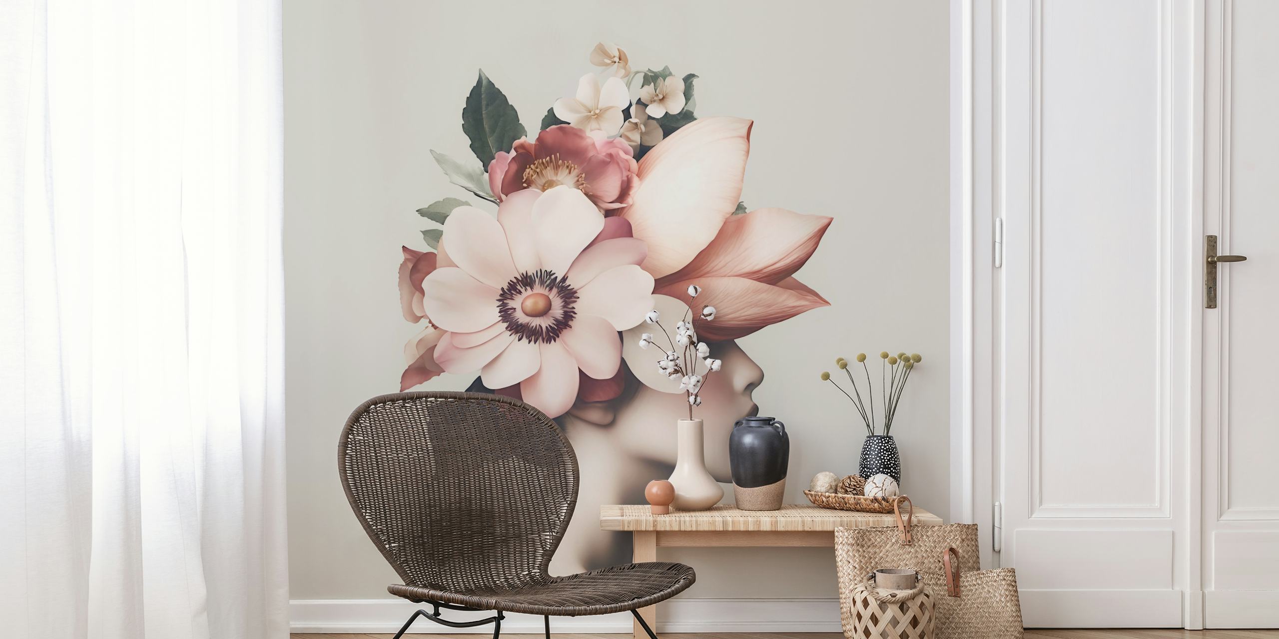 Kwiatowy projekt tapety Graceful Blossom Serenity Female Portrait