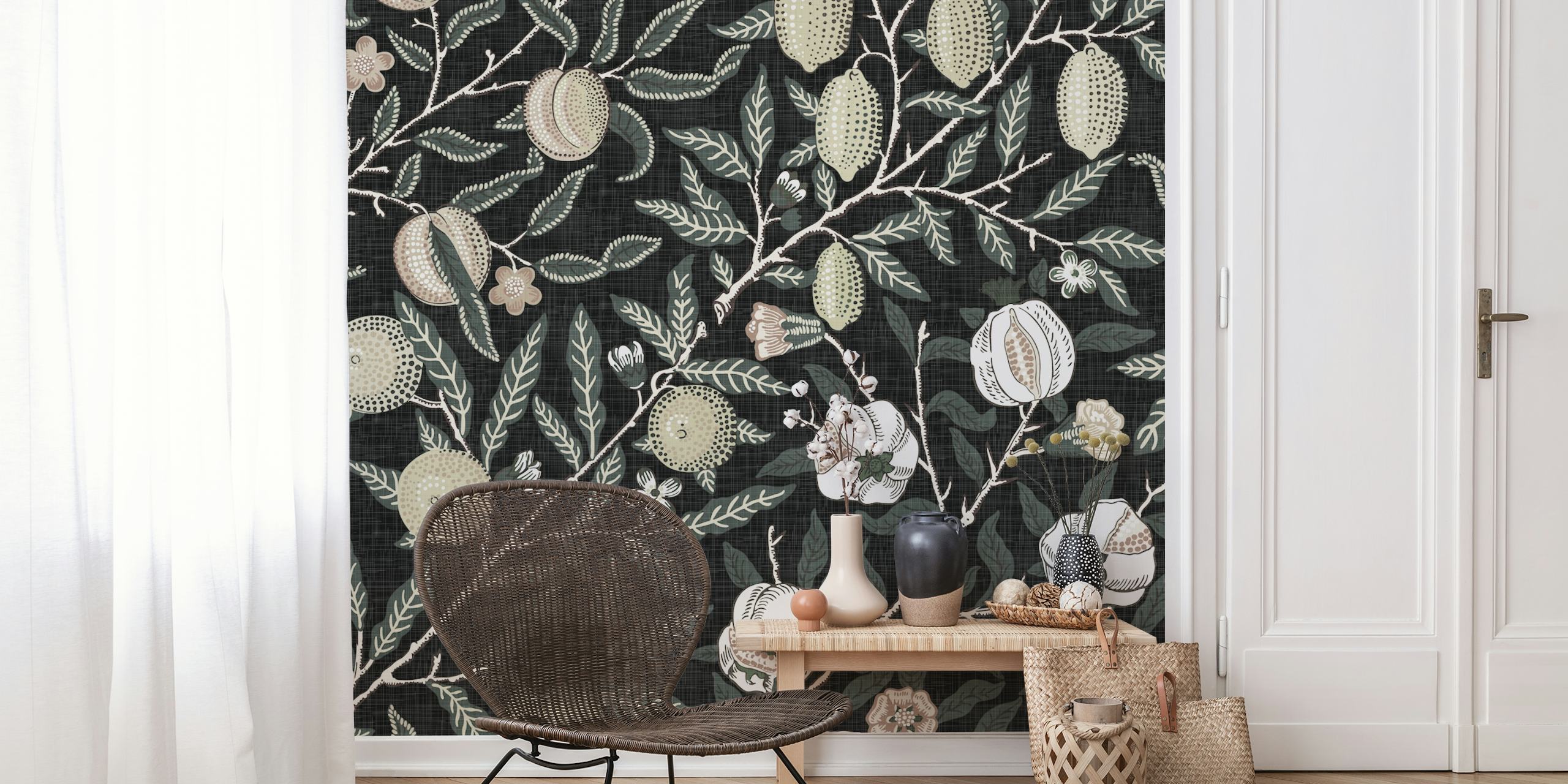 William Morris Pomegranate Fruit Moody papel de parede na sala