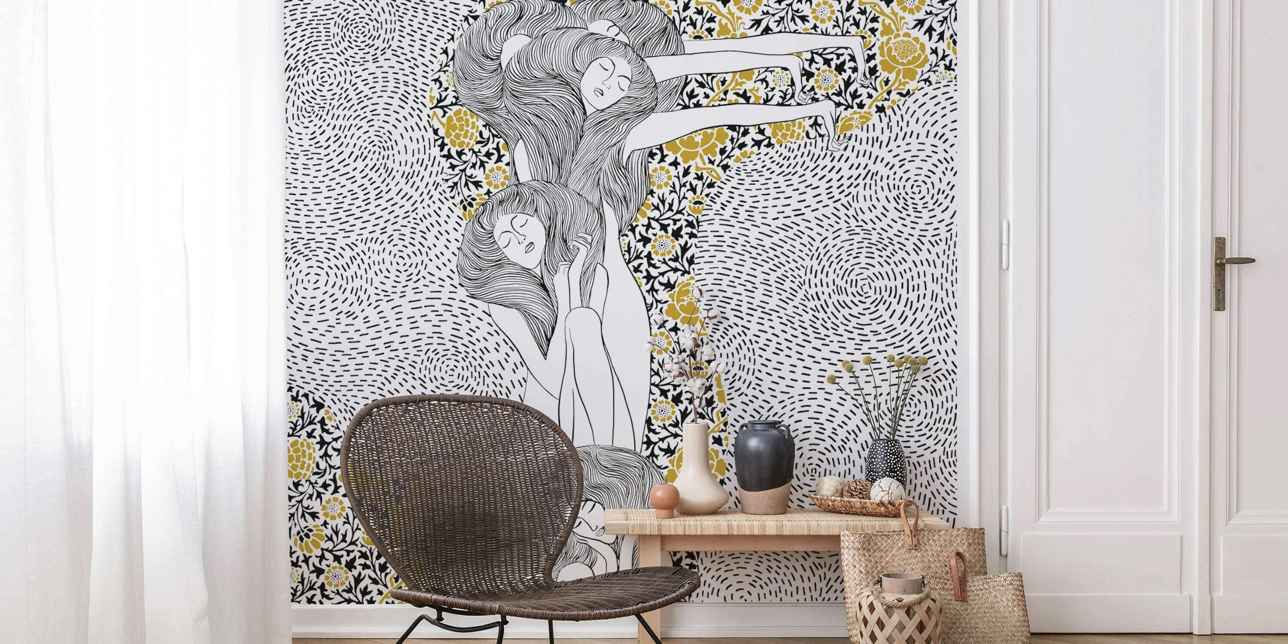 Golden Blossom Harmony wallpaper in a room