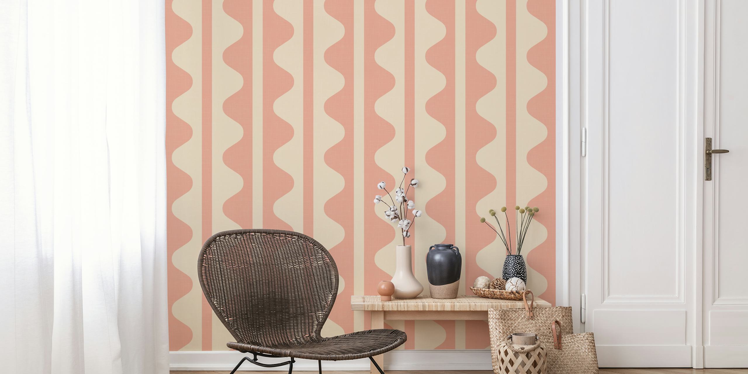 Blush pink vintage geometric wavy wallpaper