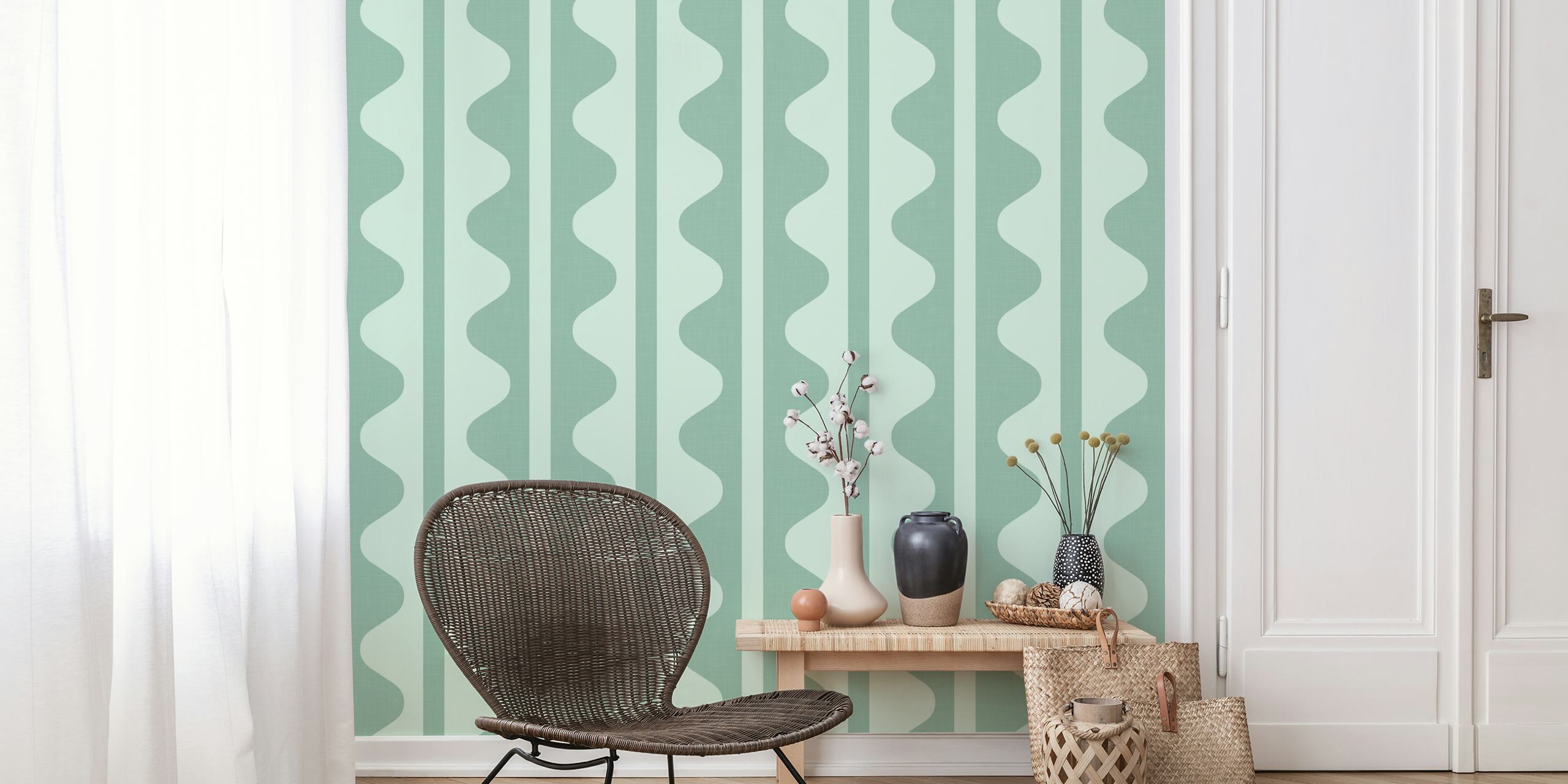 Vintage Geometric Wavy Decor Mint Green WM huoneessa