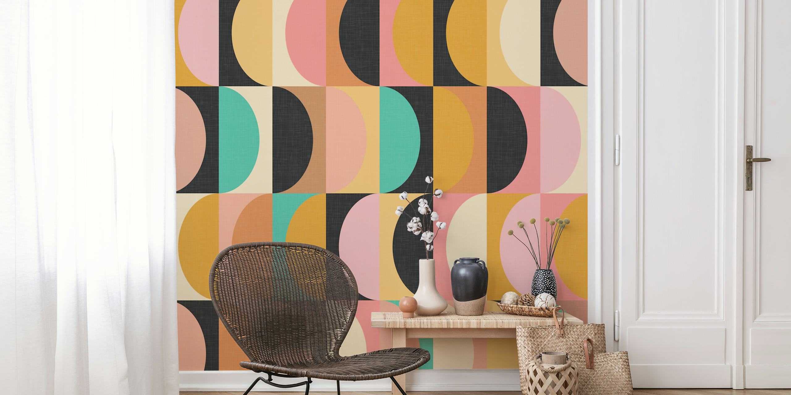Mid Century Modern Shapes wallpaper in a room