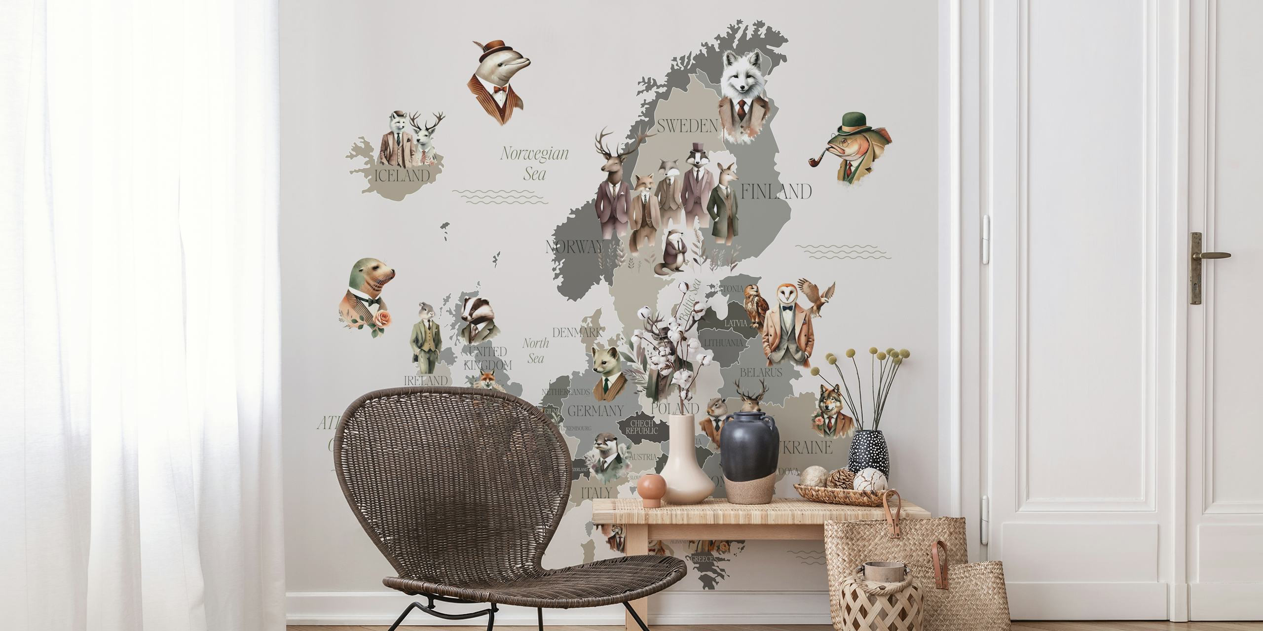 Dapper Animals of Europe tapetti huoneessa