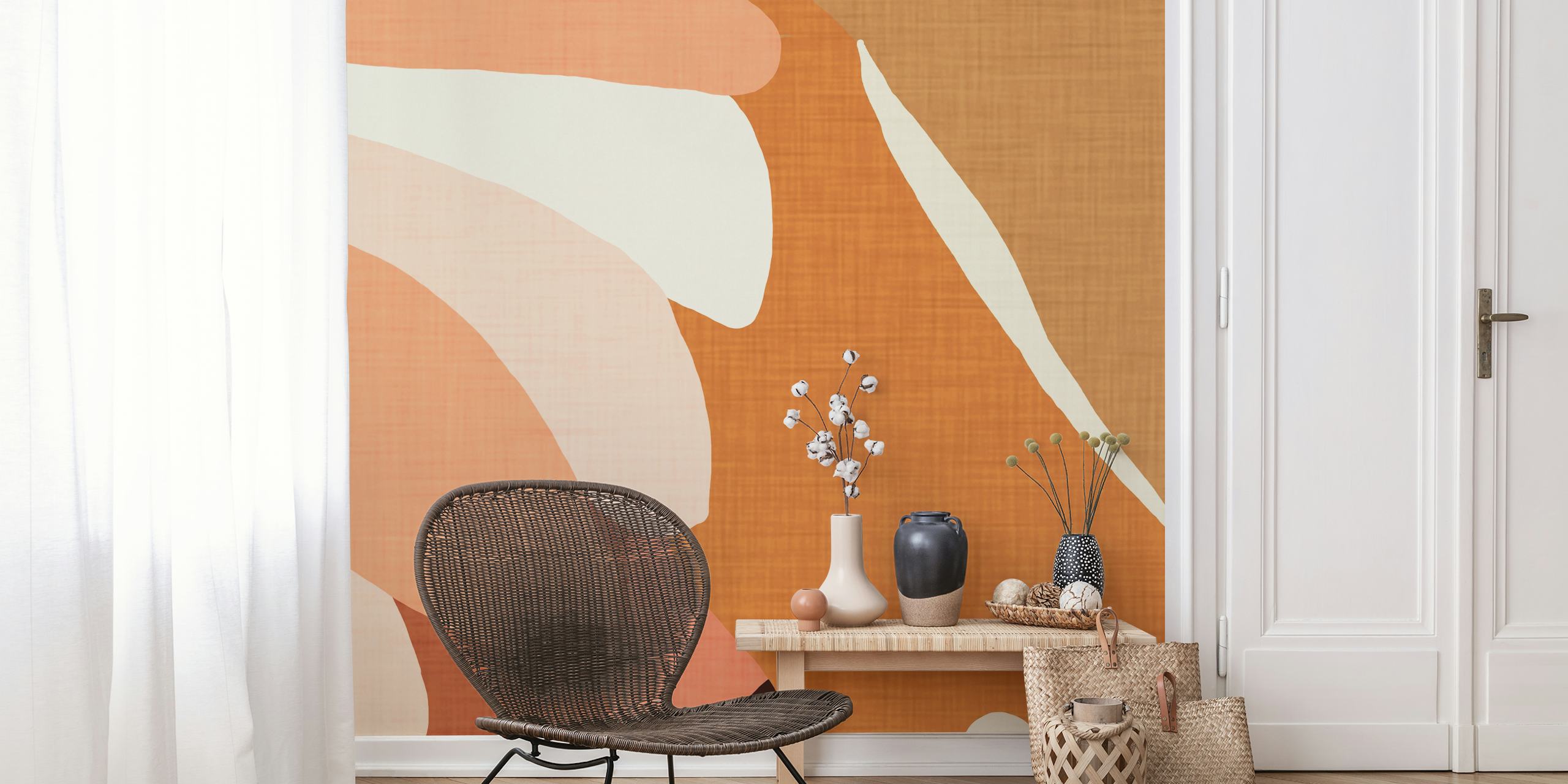 Design murale botanico stilizzato nei caldi toni della terra