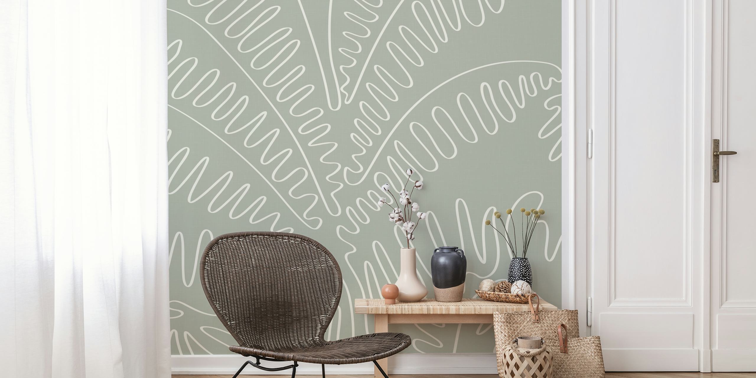 Line Art Palm Leaves wallpaper huoneasetelmassa