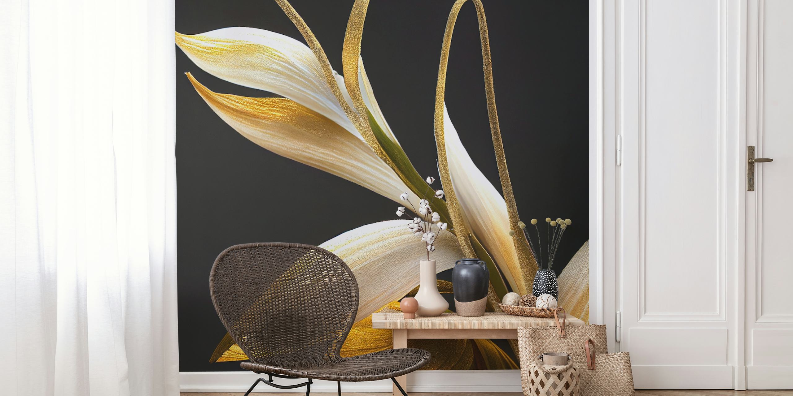 Golden Elegance Blossom wallpaper in a room