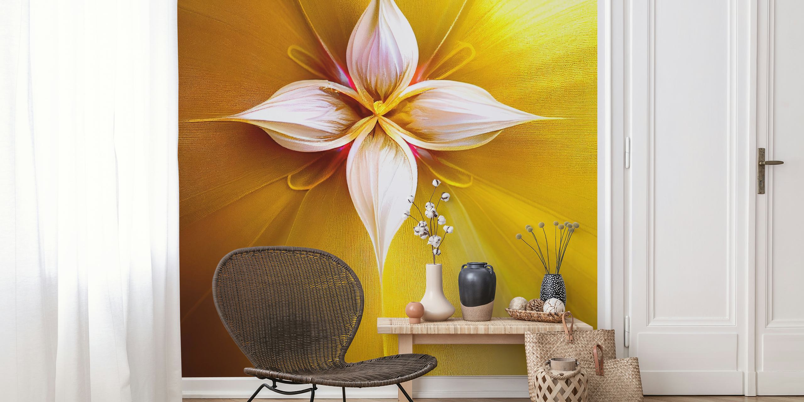 Tapeta Serene Gold Blossom v pokoji