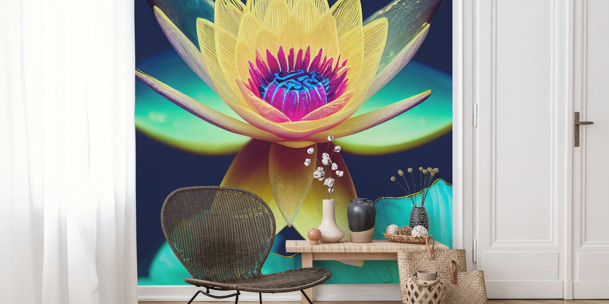 Vibrant Water Lily Bloom Tapete in einem Raum