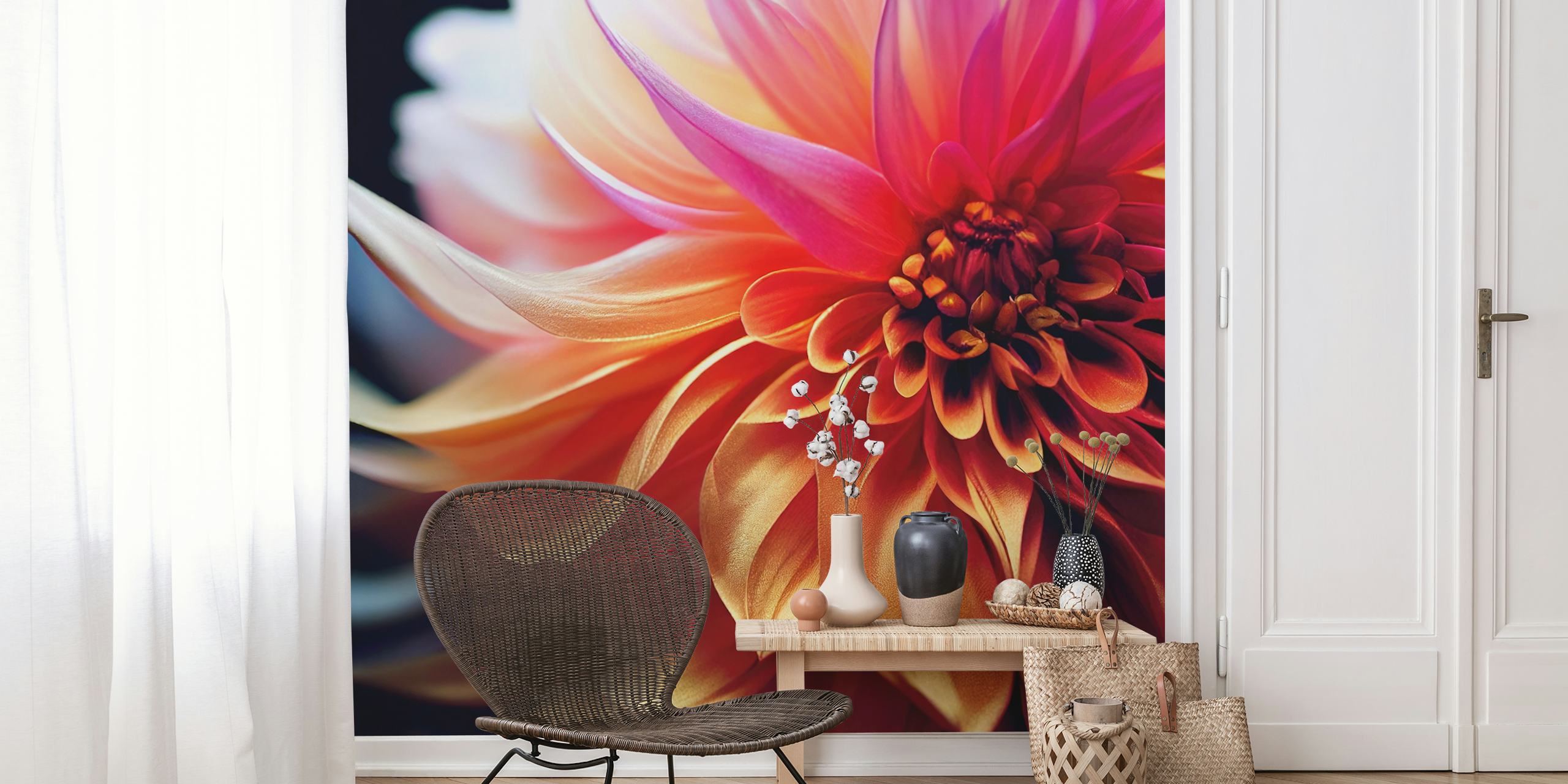 Papier peint Sunset Dahlia Burst dans une pièce