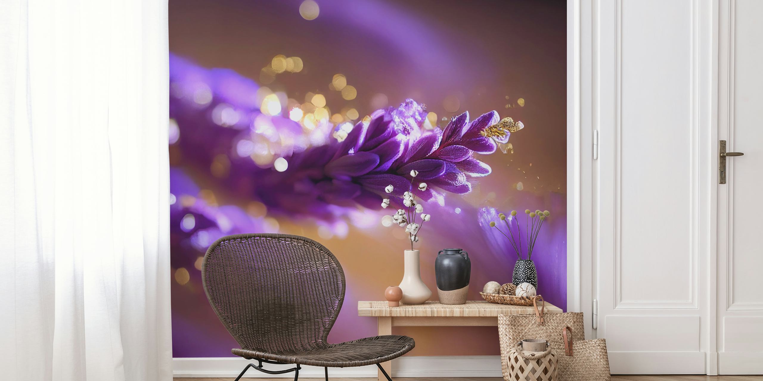 Lavender floral design with sparkles on soft background wallpaper
