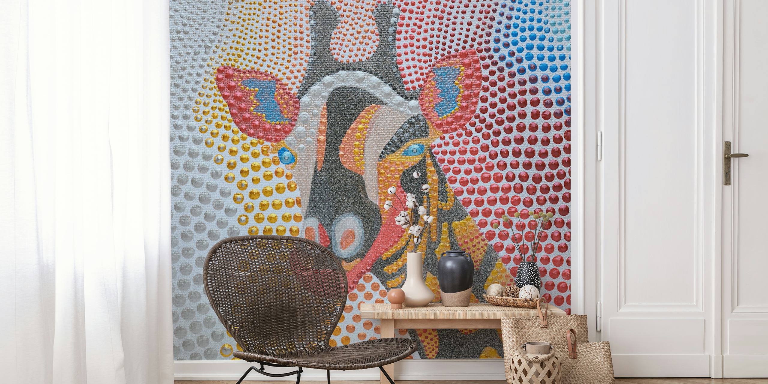 Colorful giraffe design with orange, yellow, and blue tones wall mural