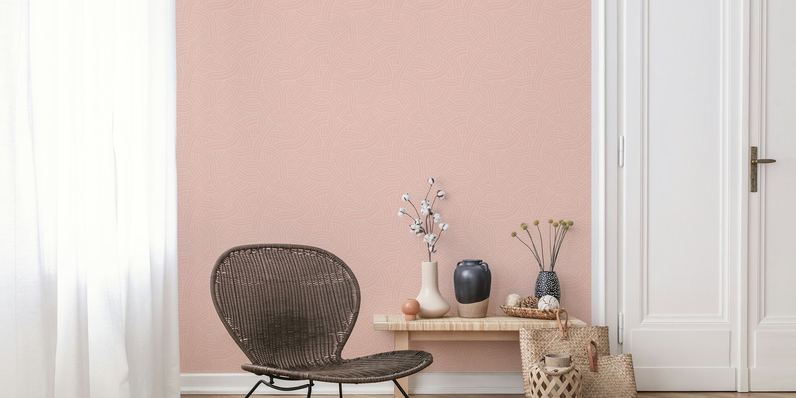 Interwoven Waves in pink wallpaper on display