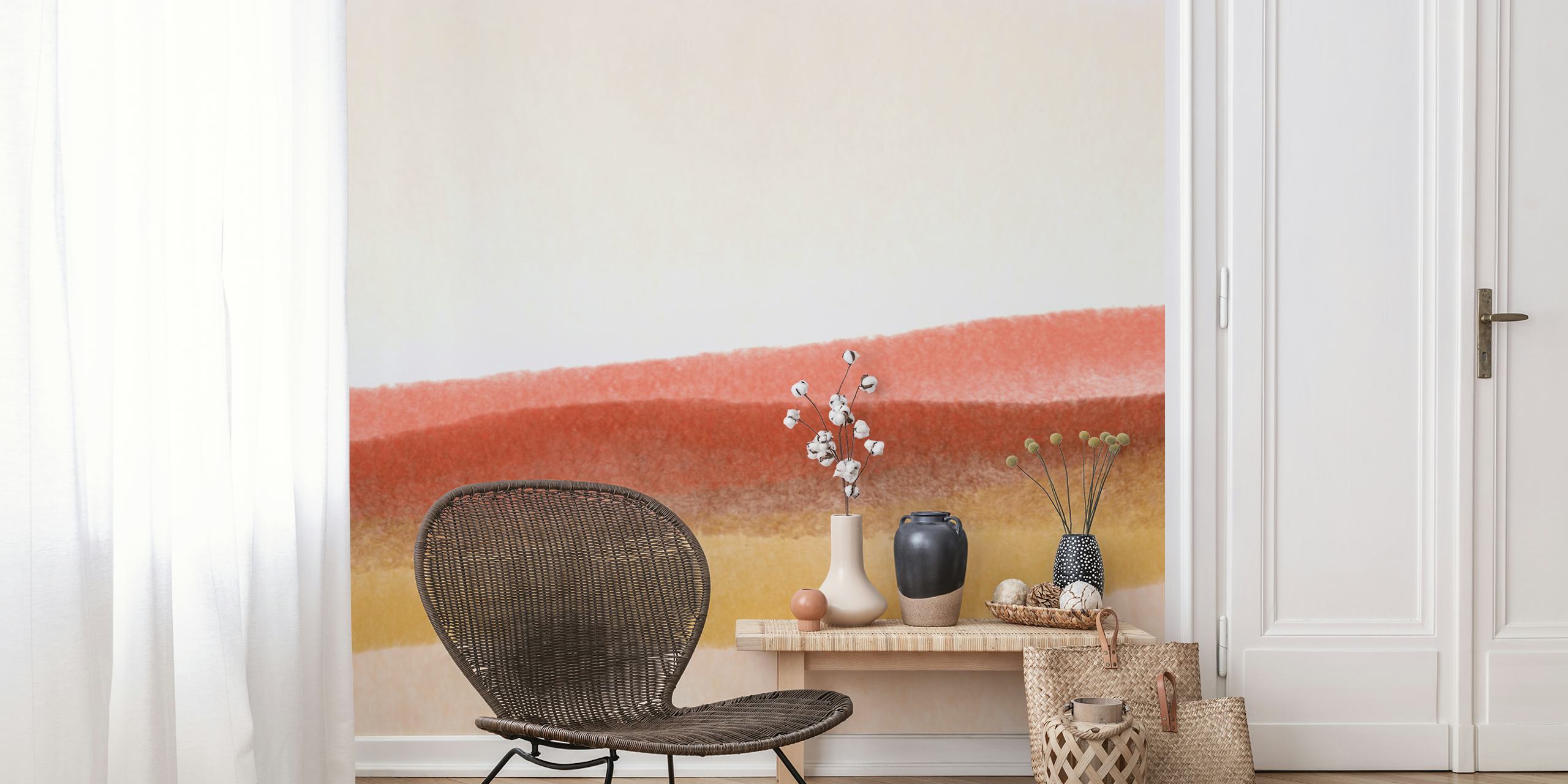 Abstract layered earth tones in red, orange, and yellow wallpaper