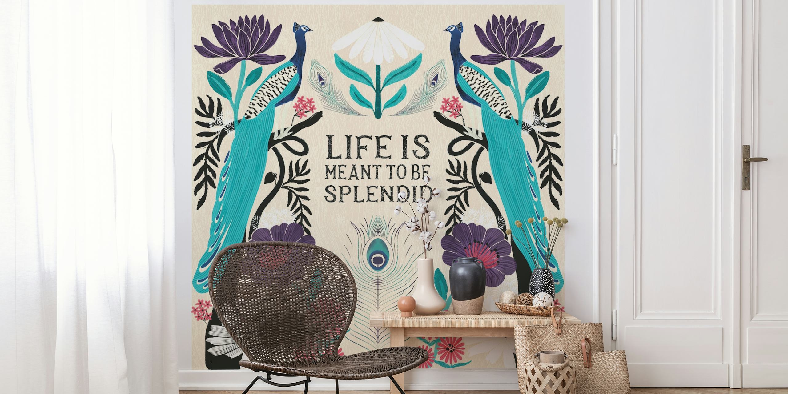 Peacock Garden Delight wallpaper in a room