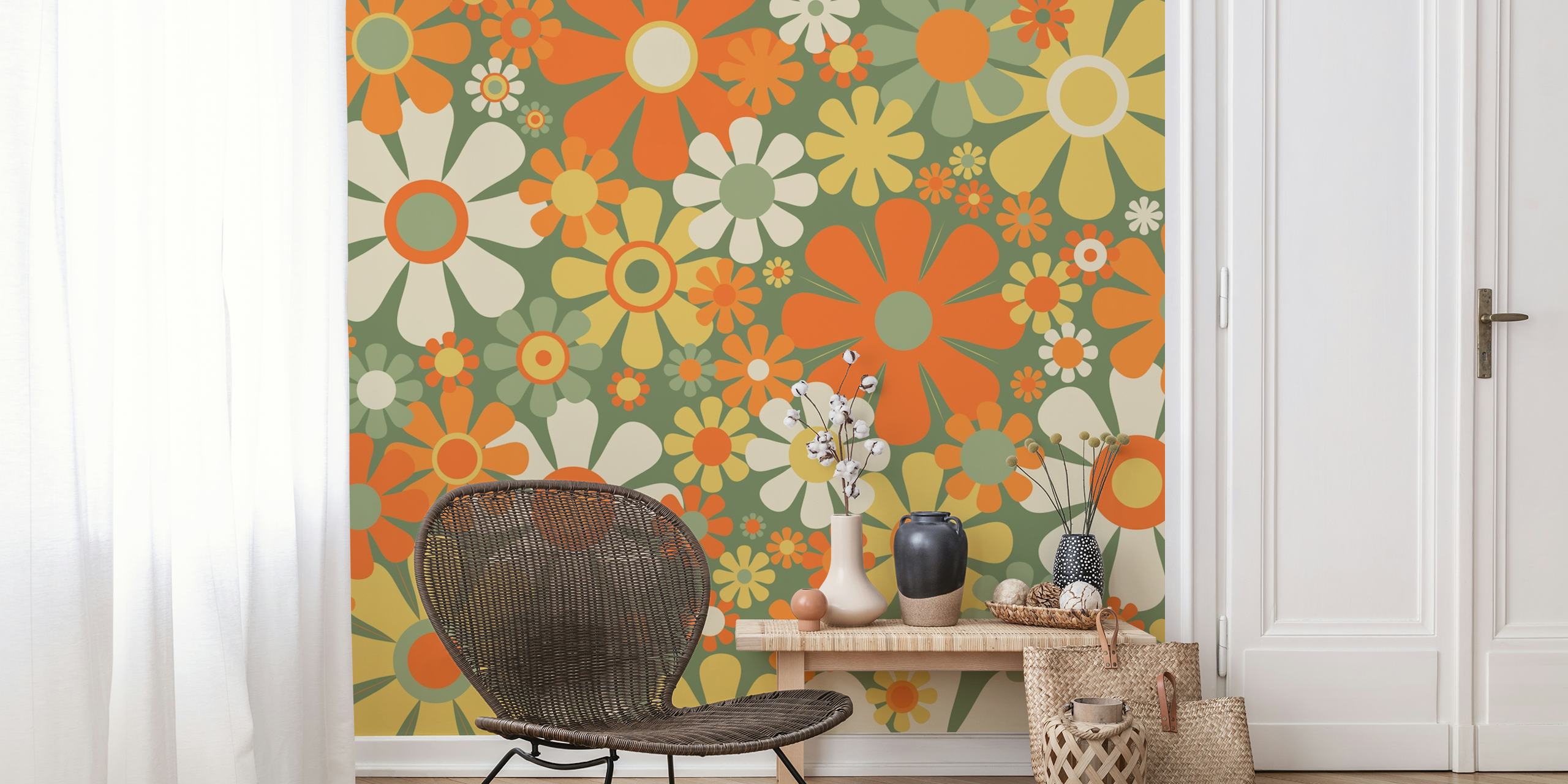 Tapeta Groovy Retro Garden Flowers v místnosti
