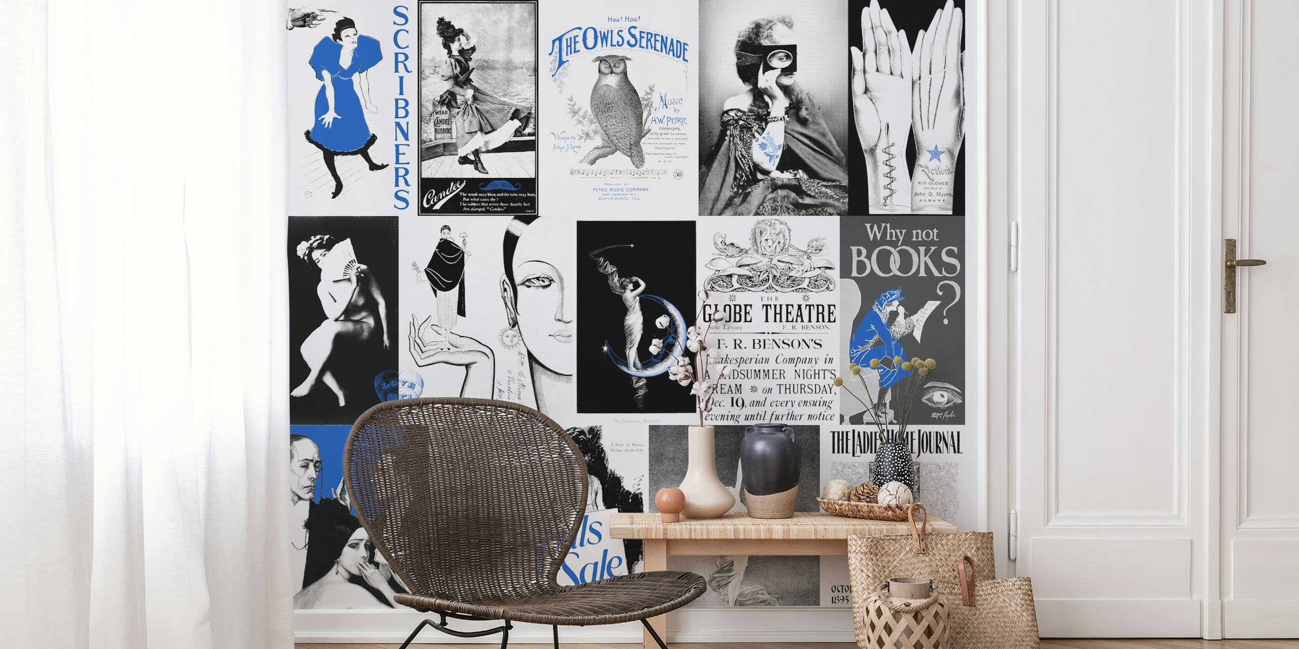 Vintage art wallpaper in a stylish room