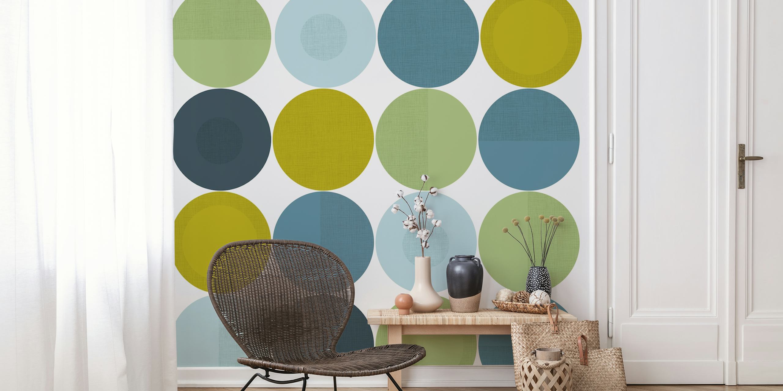 Green Geometric Dots tapet i ett rum