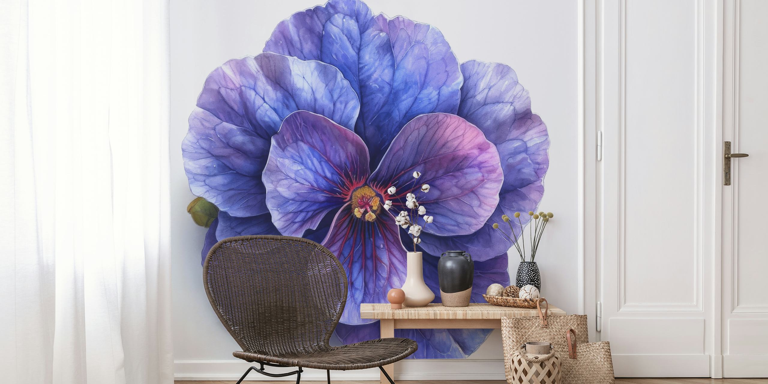 Large purple African violet flower with intricate petals, floral wallpaper