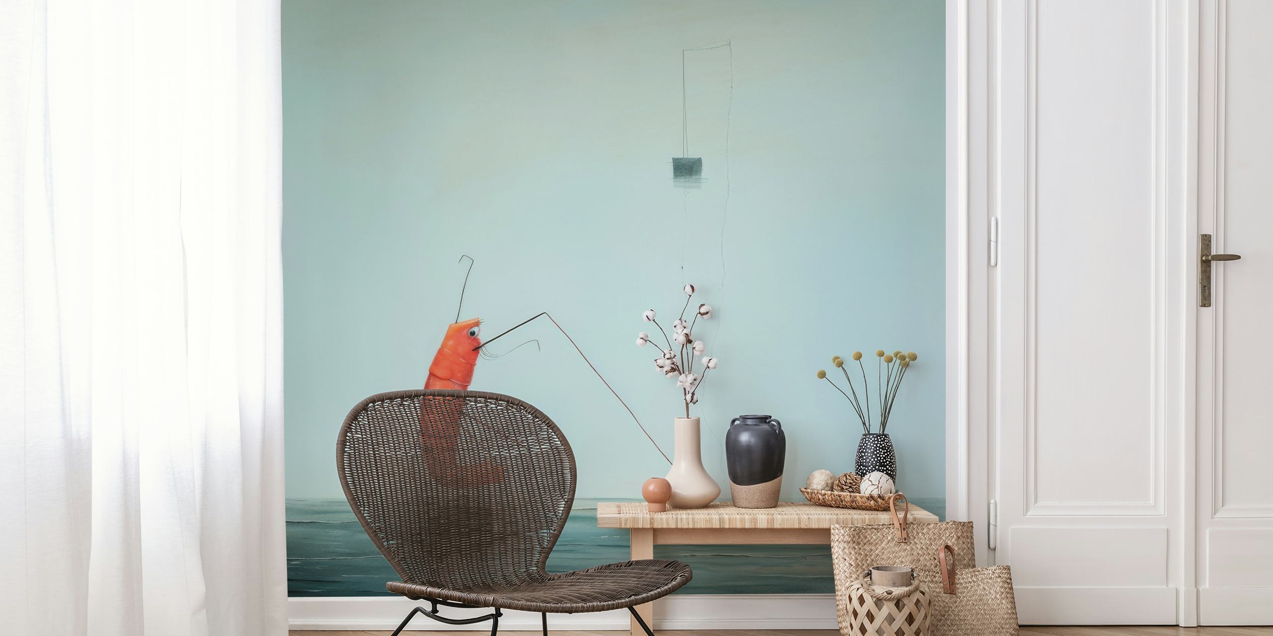 Minimal Prawn wallpaper in a modern room