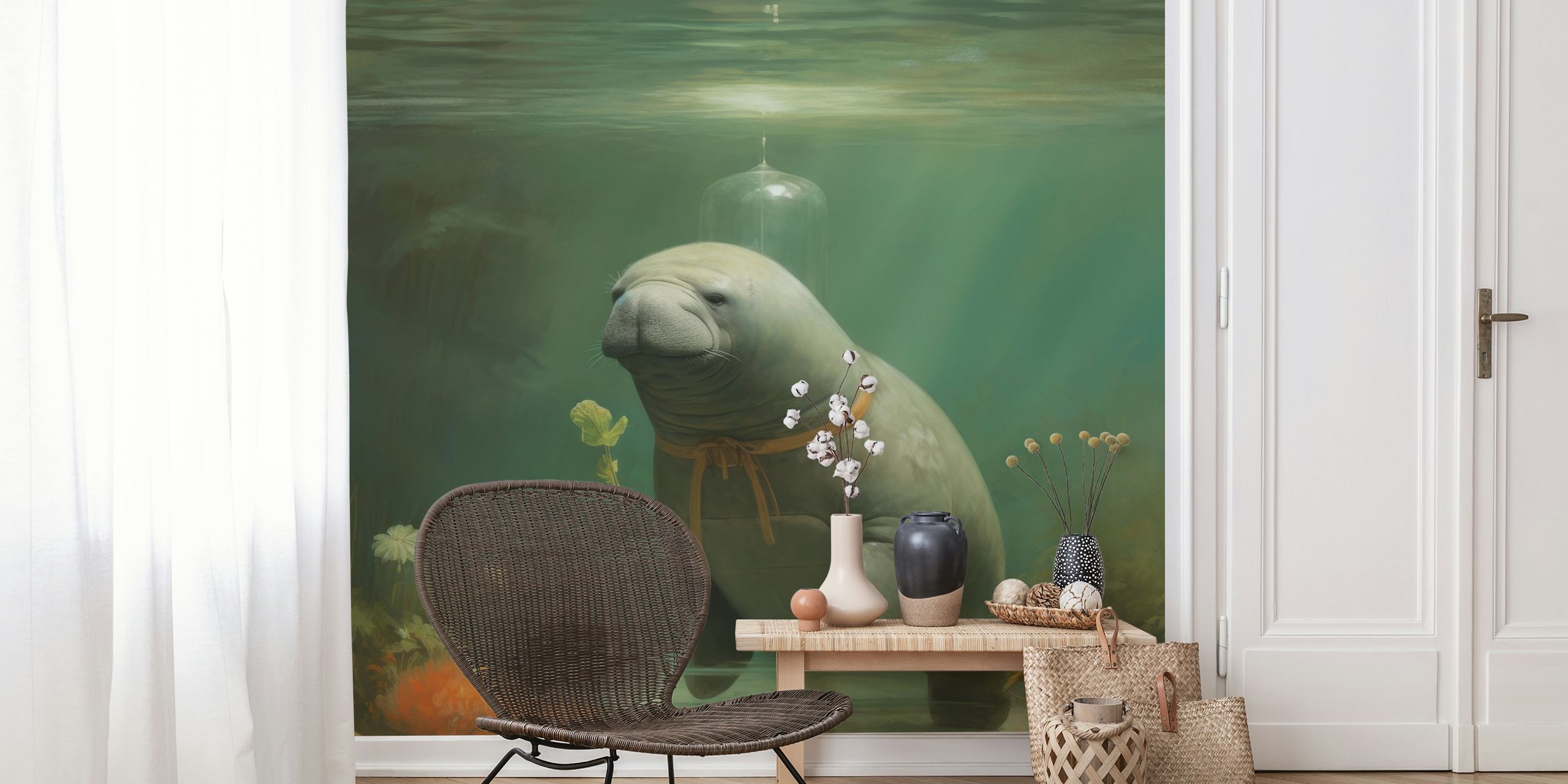 Minimal Manatee Weightless papel pintado en una habitación